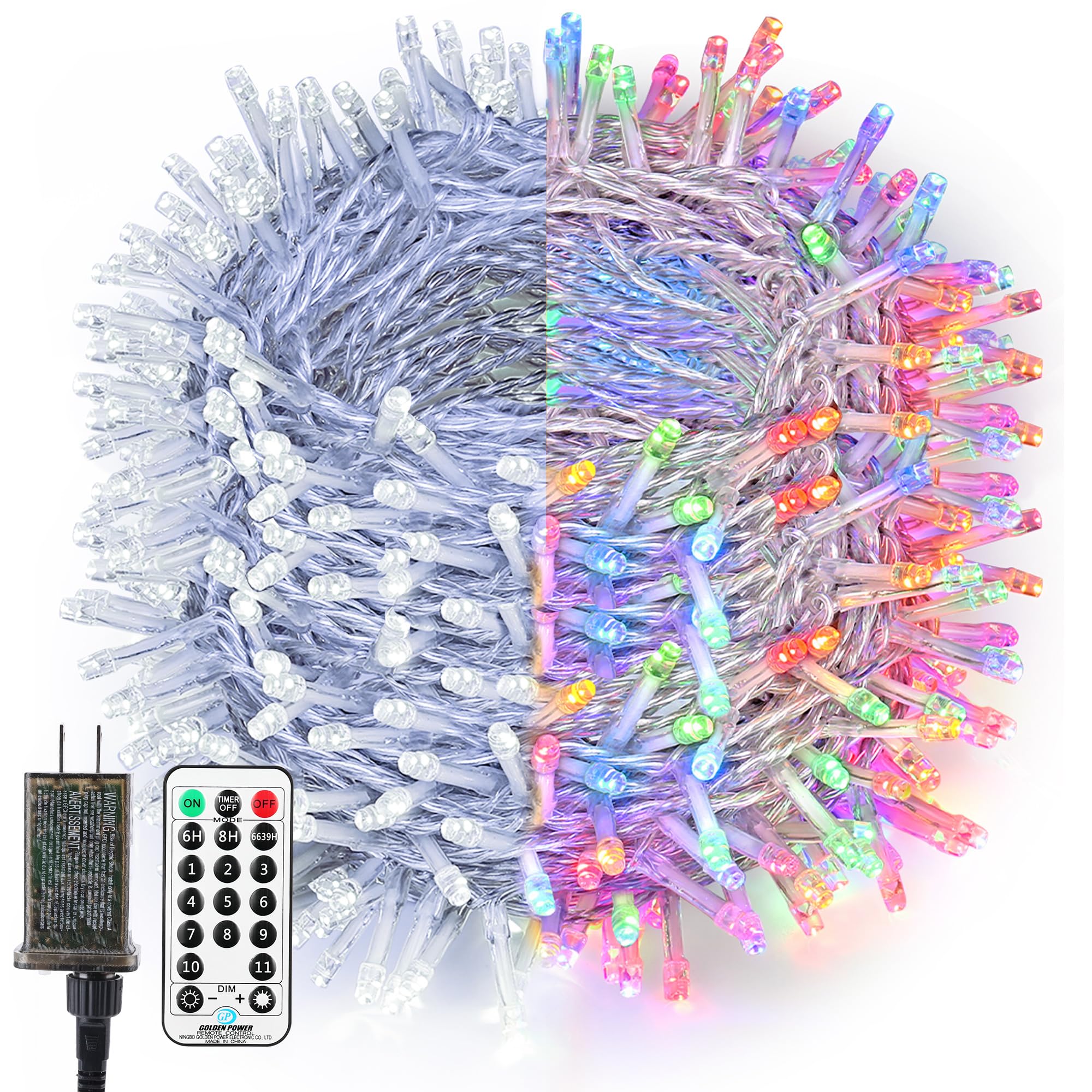 BrizLabs Cool White & Multicolor Christmas Lights, 180ft 500 LED Color Changing String Lights, 11 Modes Christmas Tree Lights wi