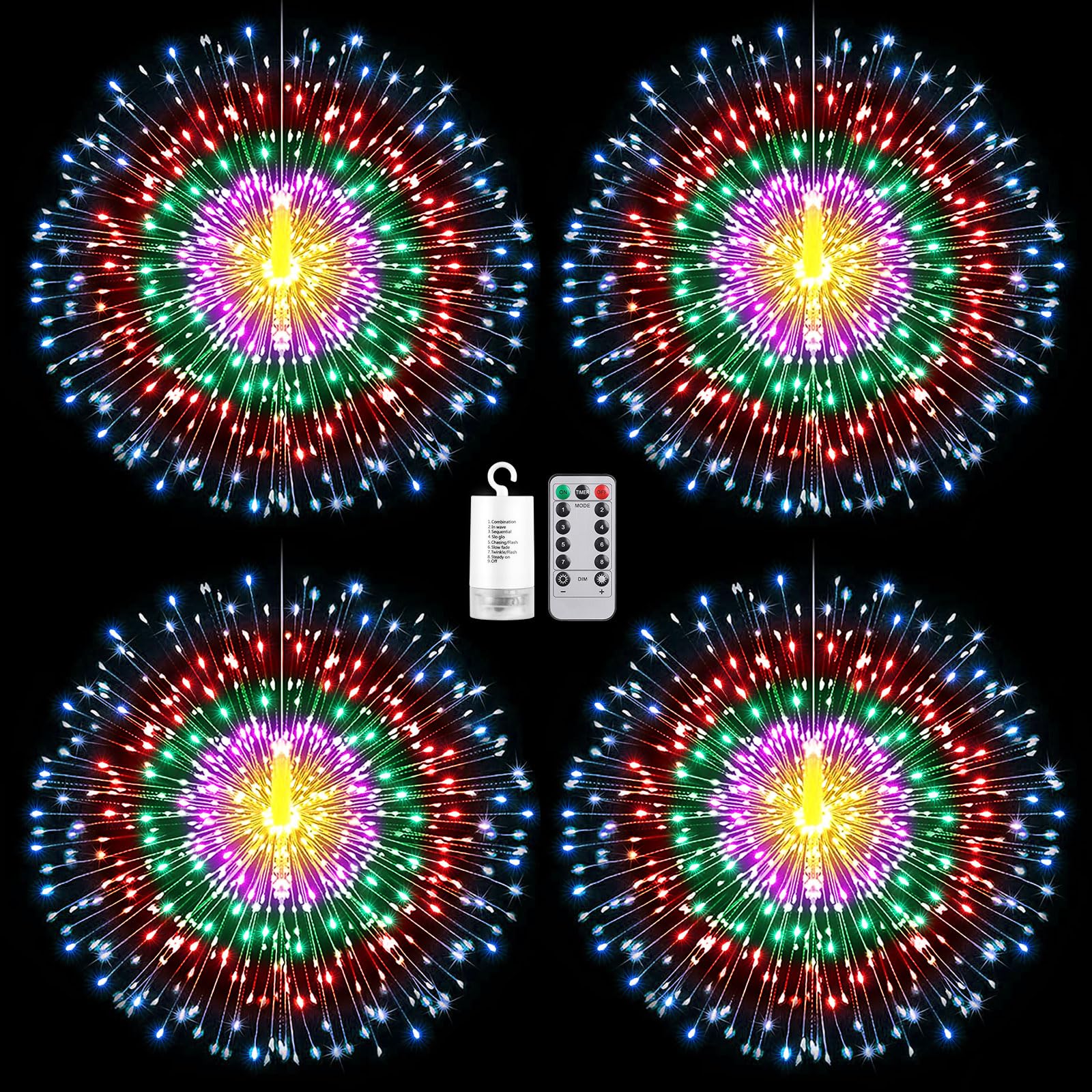 Techip 225Led Multicolor Battery Operated String Lights With Remote - 4Pcs Waterproof Fairy Lights