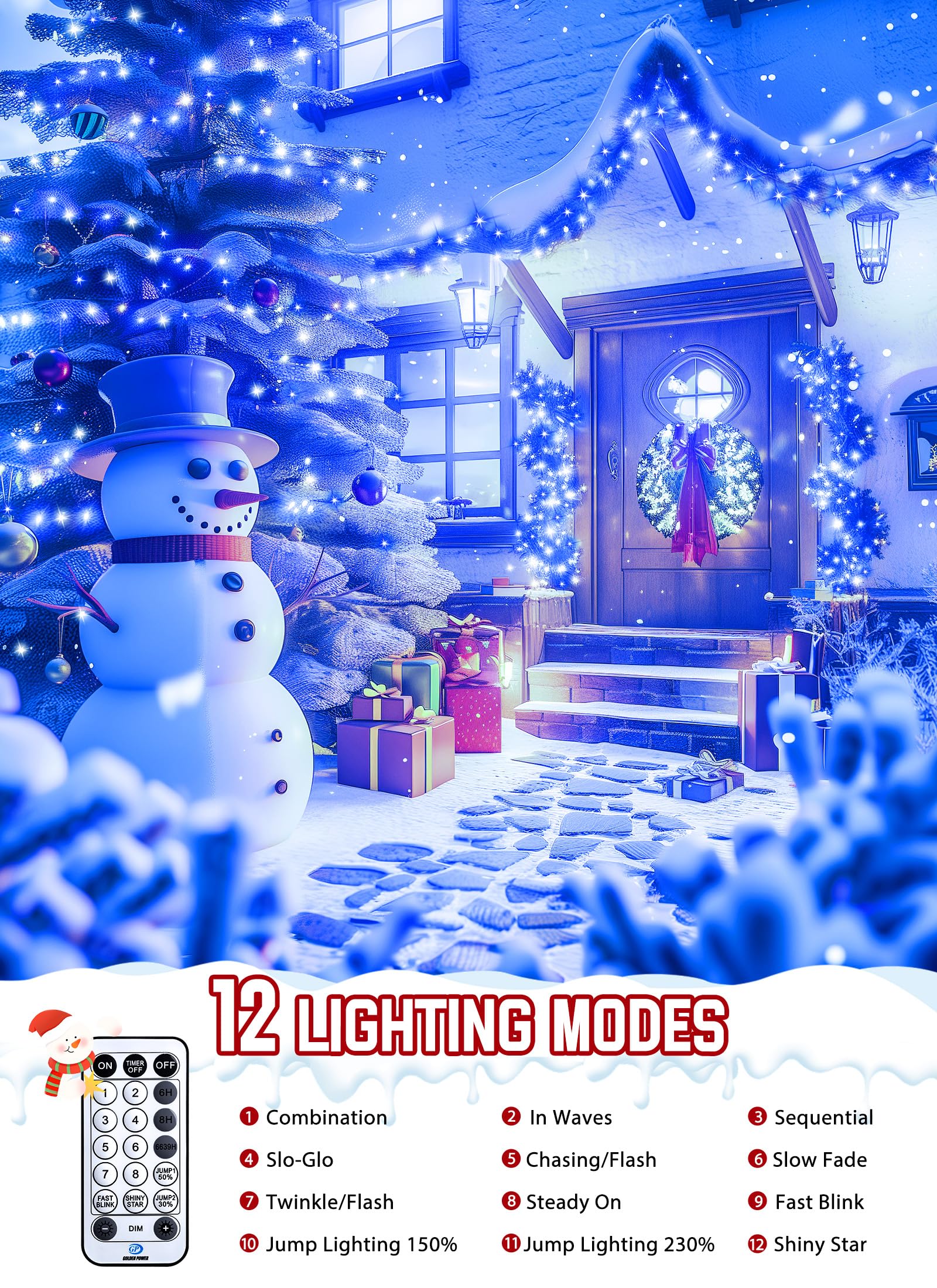 Brightown Christmas Tree Lights Outdoor Cluster Lights - 1000 Led 50 Ft Christmas Firecrackers String Lights, 12 Modes Timer Remote Waterproof Plug In Twinkle Lights For Xmas Tree, Blue & Cool White