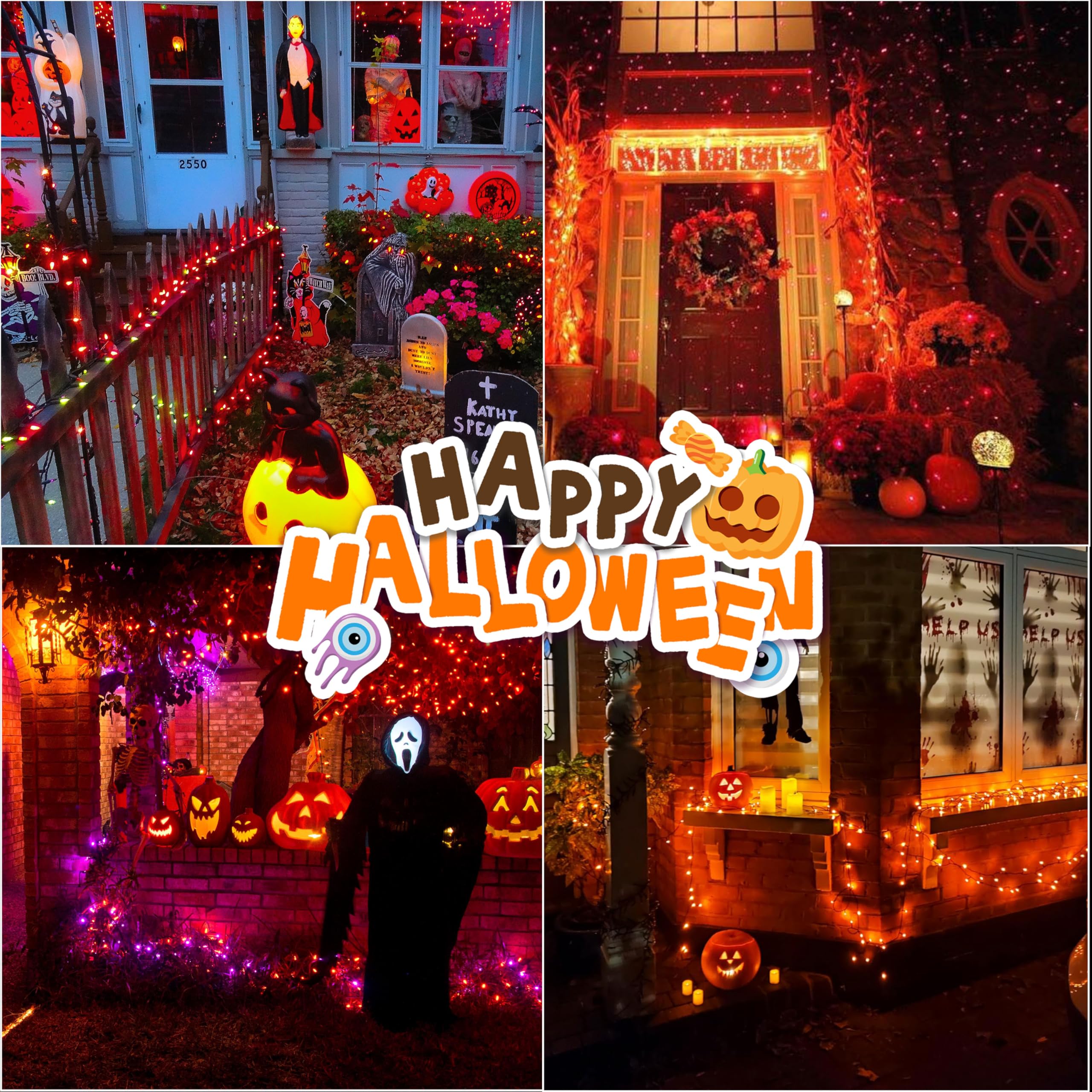 LAMPHOME 66ft Halloween Mini Lights, 200 LED Orange Fairy String Lights, 11 Lighting Modes, Model YHLL-100F