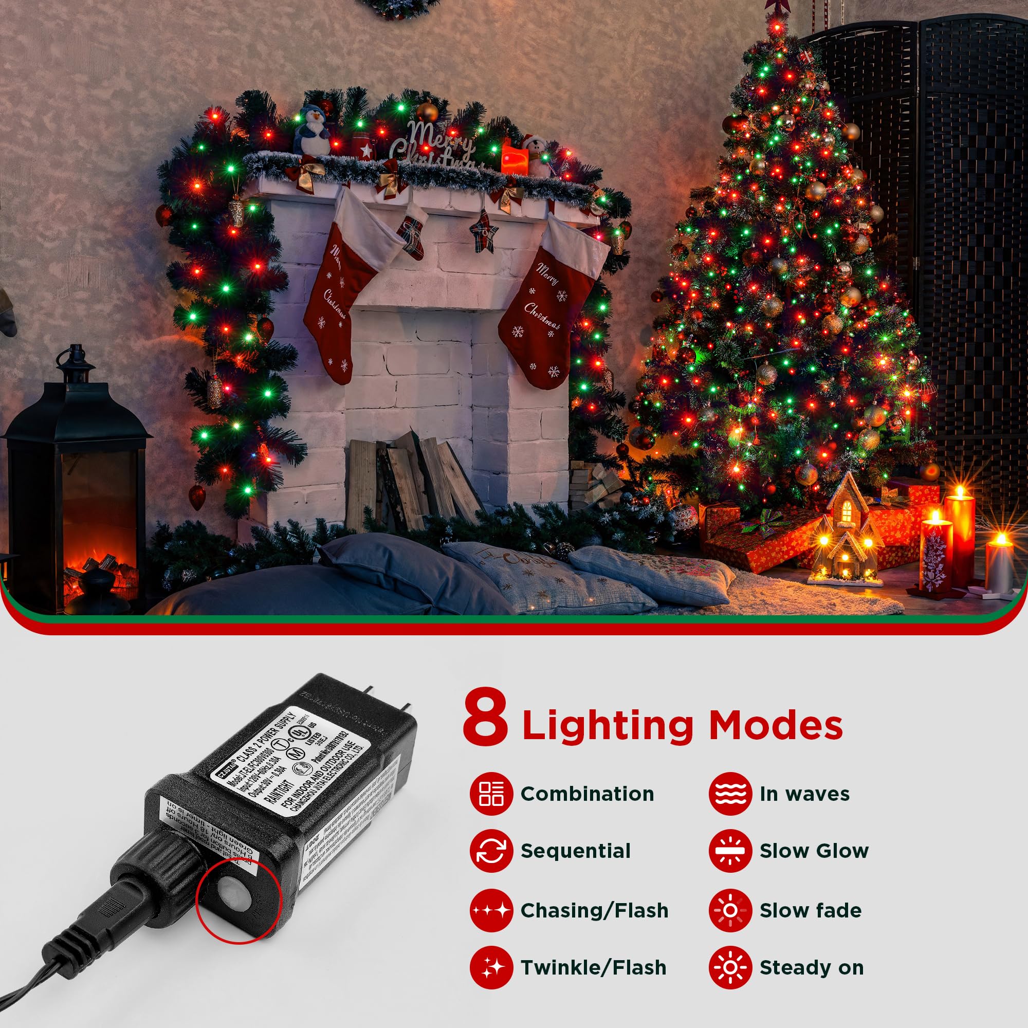 Blctec Christmas Lights Indoor Outdoor 300 Led 108Ft Ul Certified Christmas Tree Lights With 8 Modes  Waterproof  Timer  End To End Connectable String Light For Trees  Patio Xmas Decor  Red Green