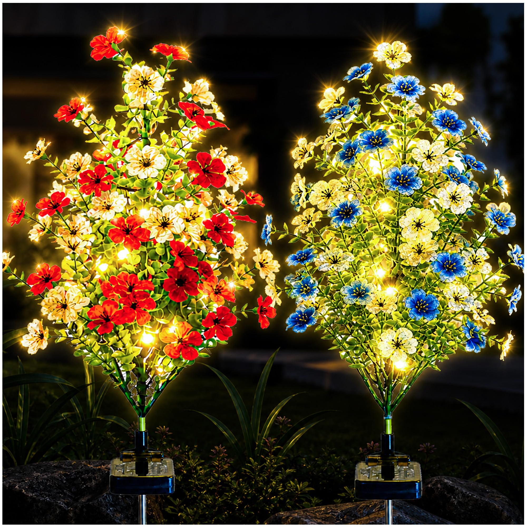 DooYard Solar Violet Garden Lights Outdoor 2 Pack, Realistic Violet Flower Design with Soft Glow, Upgraded Solar Panel, Decorati