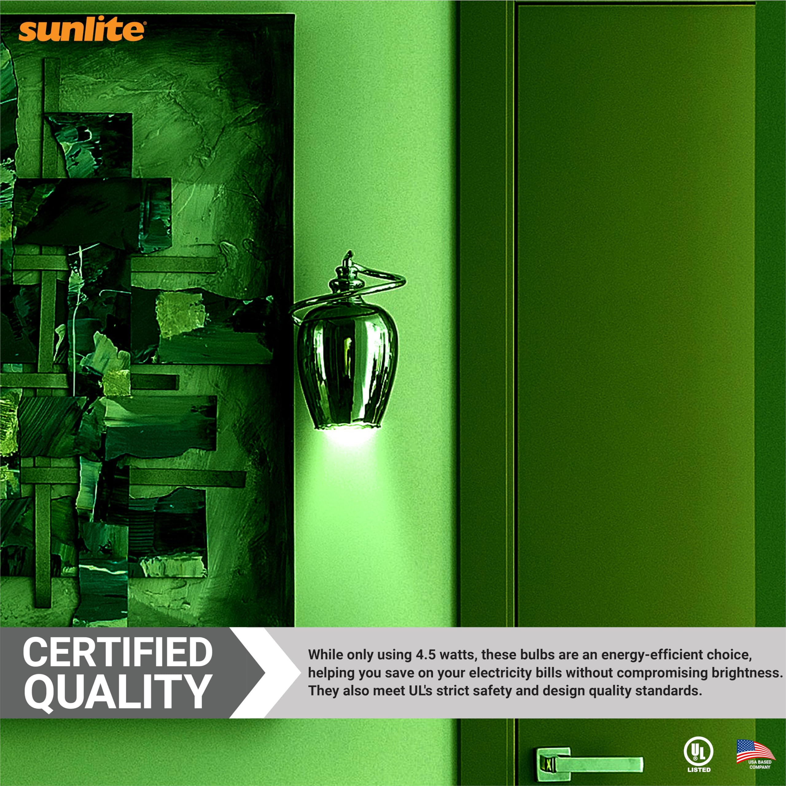 Sunlite LED Filament A19 Light Bulb, Dimmable, 60W Equivalent, 2 Count, Green, Glass, Model 81083