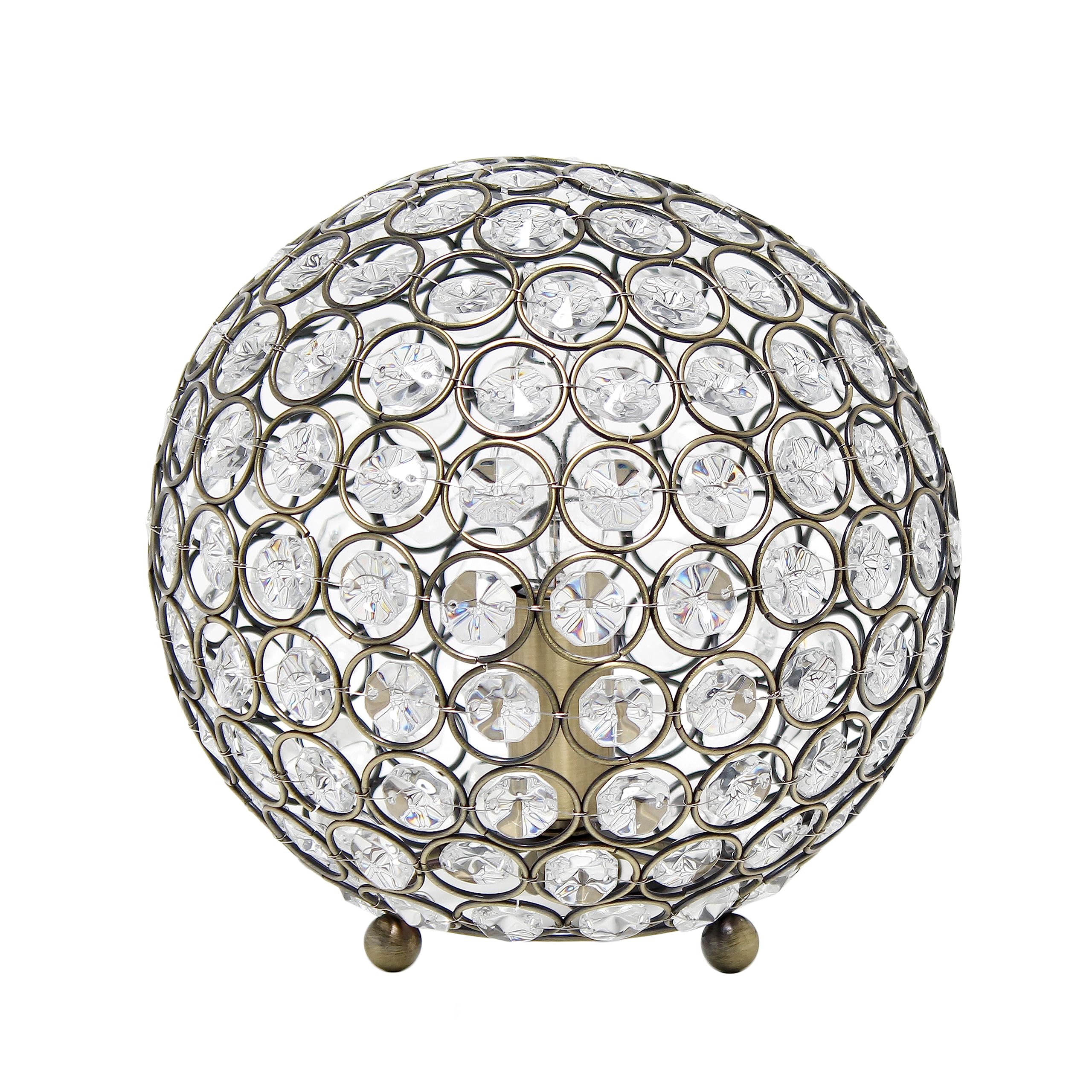 Elegant Designs LT1026-ABS 8&quot; Elipse Crystal Collection Metal Crystal Ball Sequin Table Desk Lamp for Accent Lighting, Décor, Living Room, Antique Brass