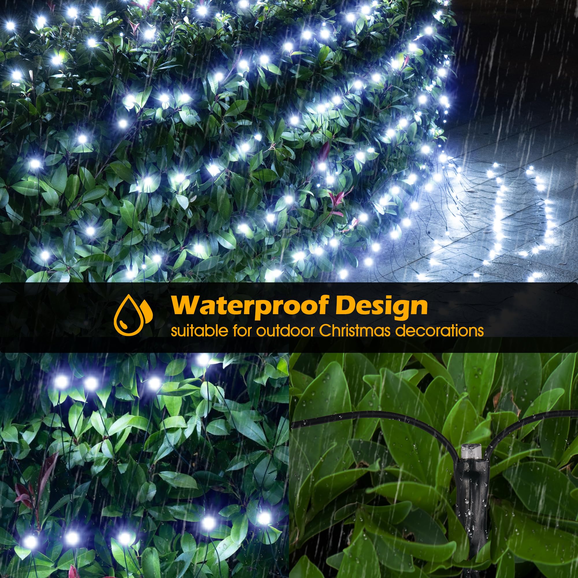 Blctec Christmas Net Lights, 200 Led, 8.4Ft X 5.2Ft, Waterproof, Cool White, 8 Modes, Timer, Connectable For Outdoor Decorations