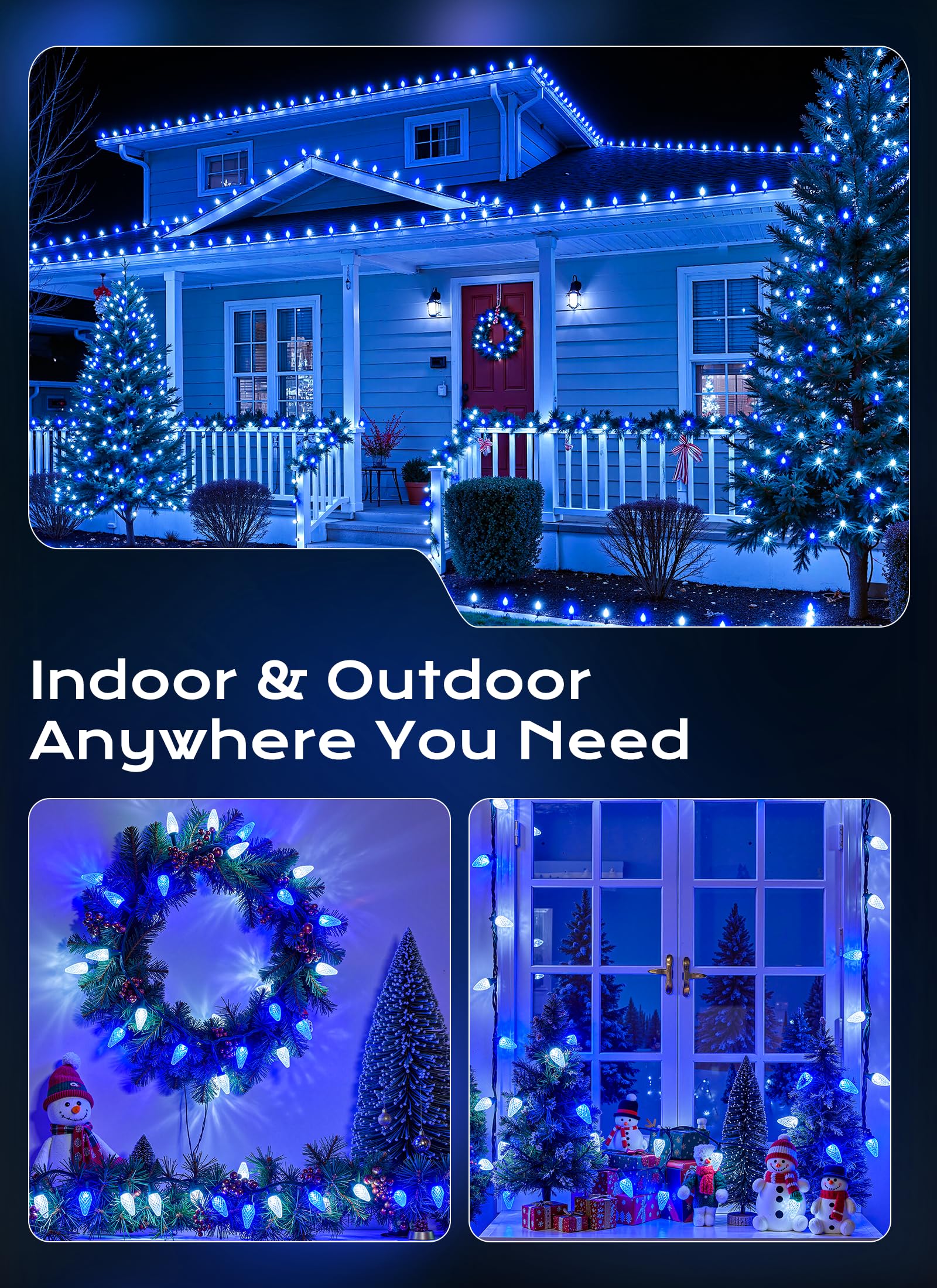 C9 Christmas Outdoor Lights  72 Ft 110 Led C9 String Lights  8 Modes & Timer Extendable Waterproof For Christmas Tree Indoor Outdoor Roofline Patio Outside Garden Backyard Xmas Decor  Blue White