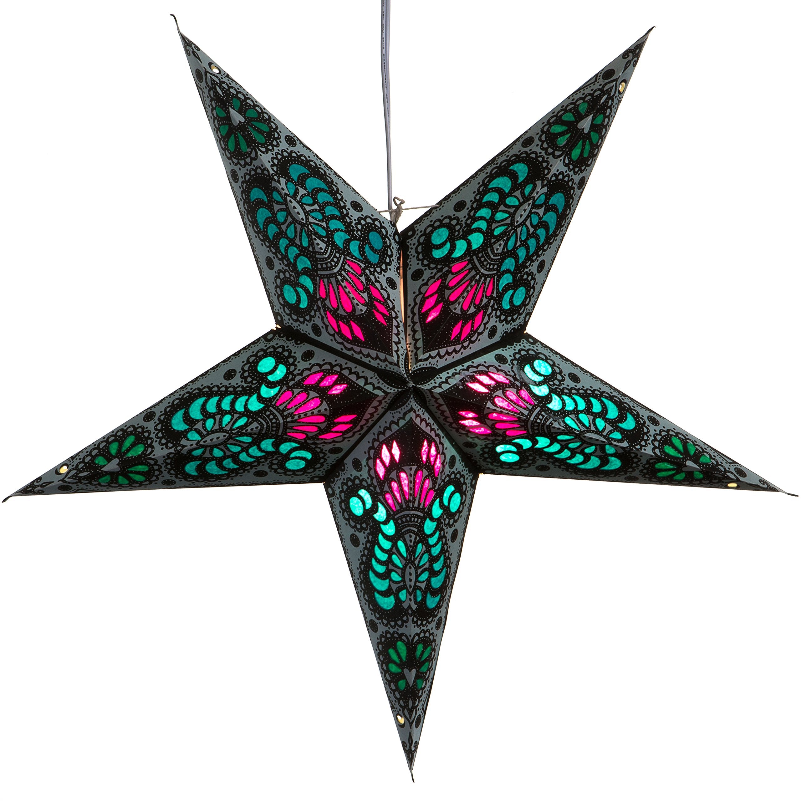 Peacock Light Blue Paper Star Lantern With 12 Foot Power Cord Included