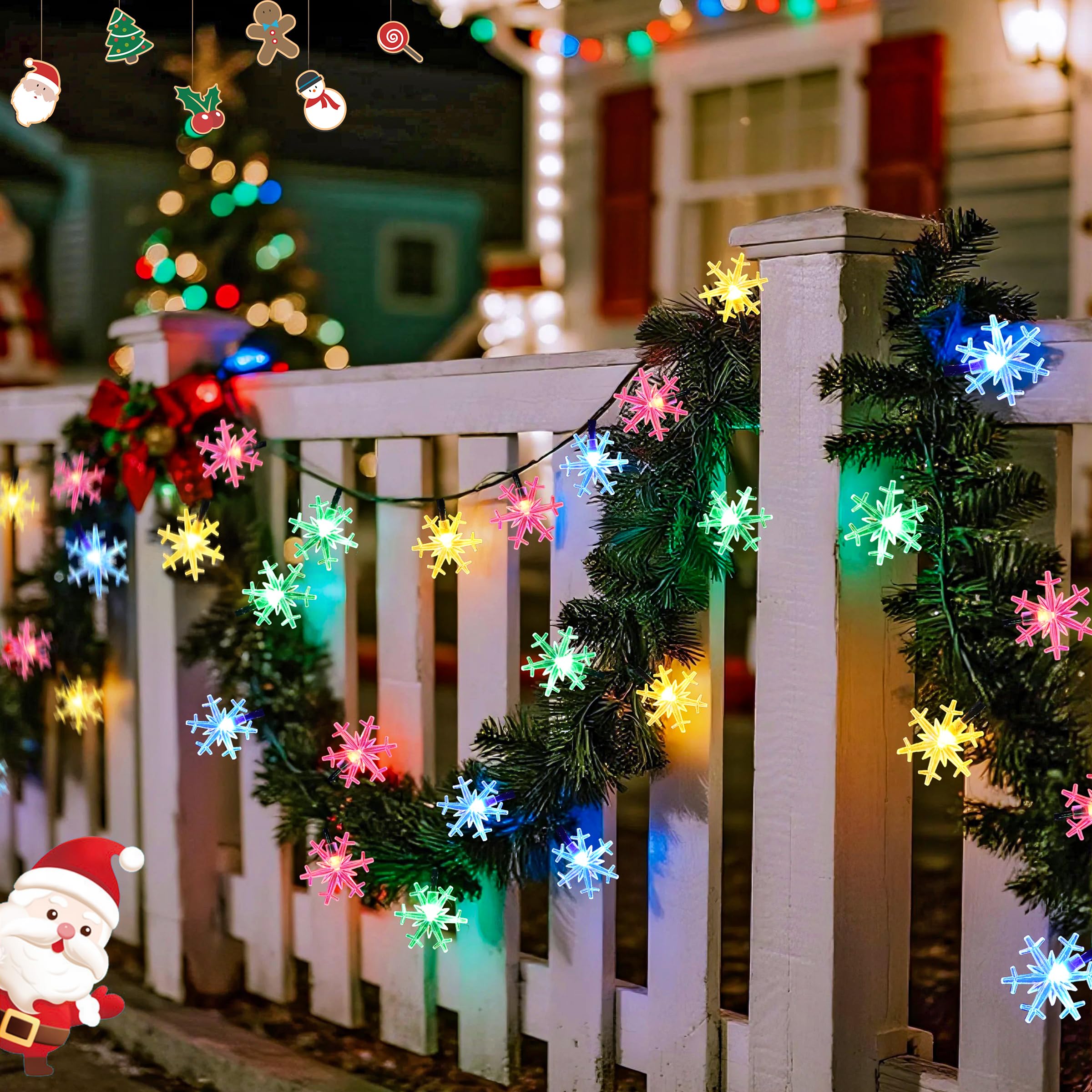 Jmexsuss Solar Snowflake Lights Outdoor Waterproof, 30.6Ft 50 Led Solar String Lights, 8 Modes Christmas Light For Outside Garde