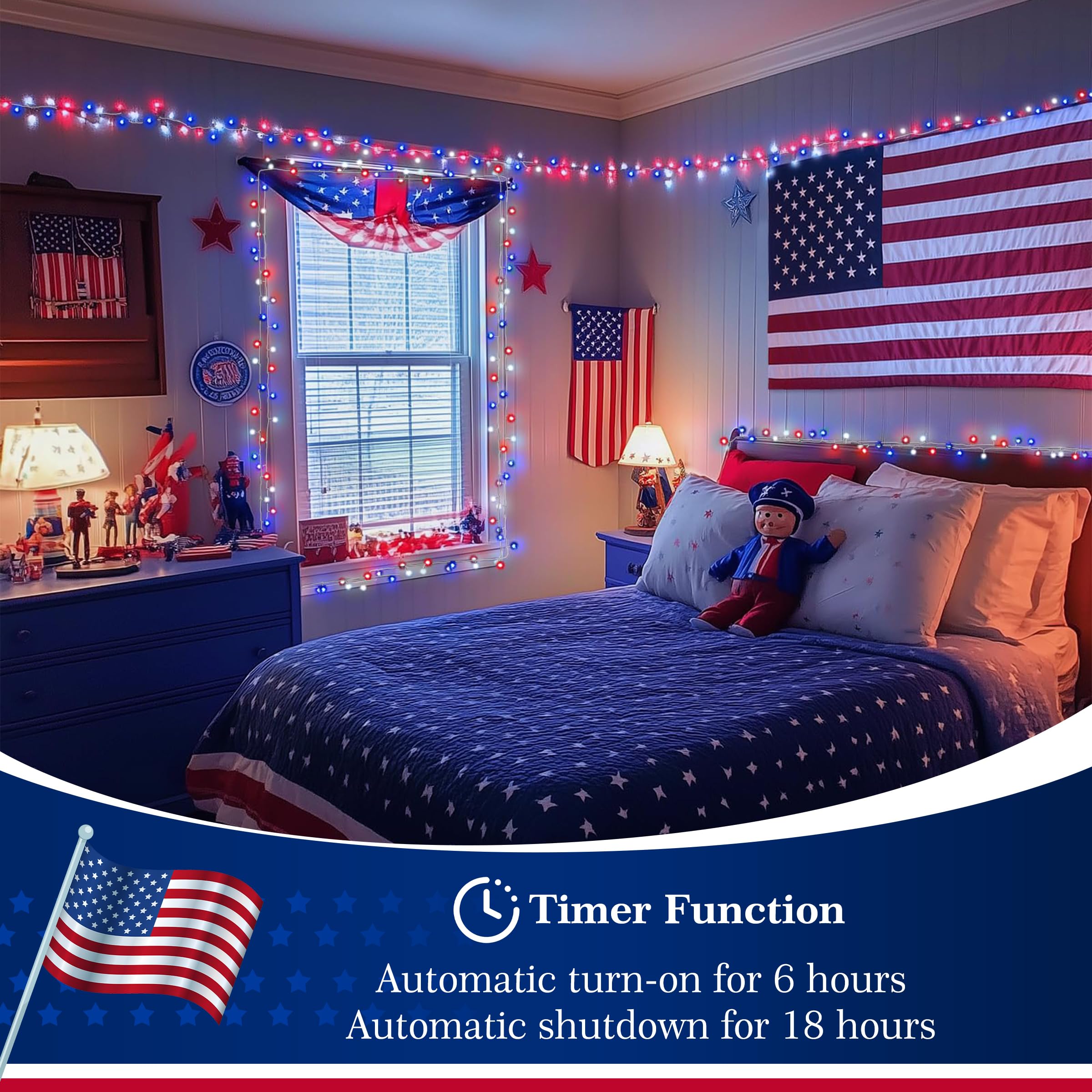 Red White Blue String Lights 50Led 4Th Of July Decoration Patriotic Battery Operated Mini Lights Waterproof For Indoor Outdoor B