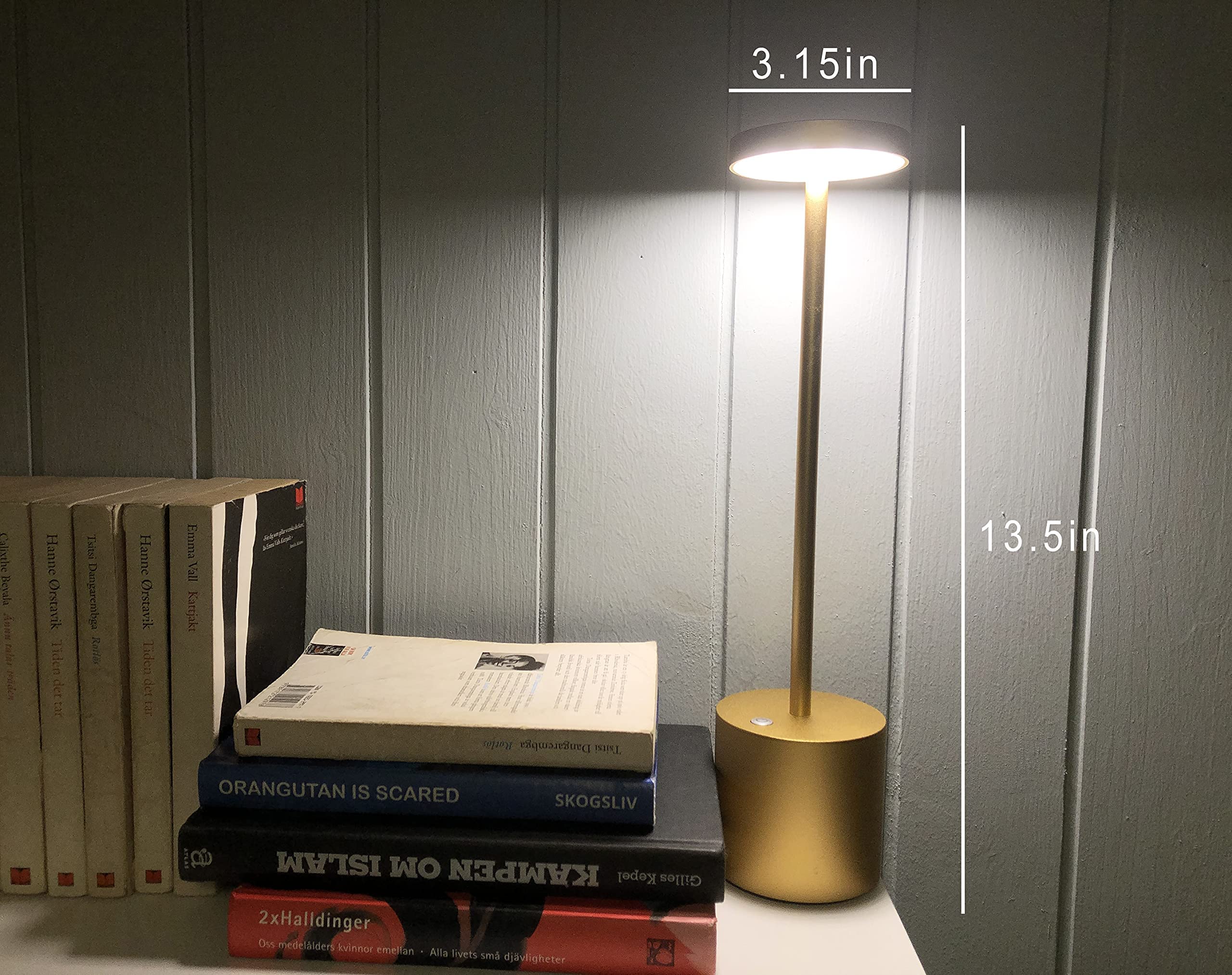 Yiben Cordless Led Table Lamp, 6000Mah Usb Rechargeable, 3 Brightness Levels, Gold