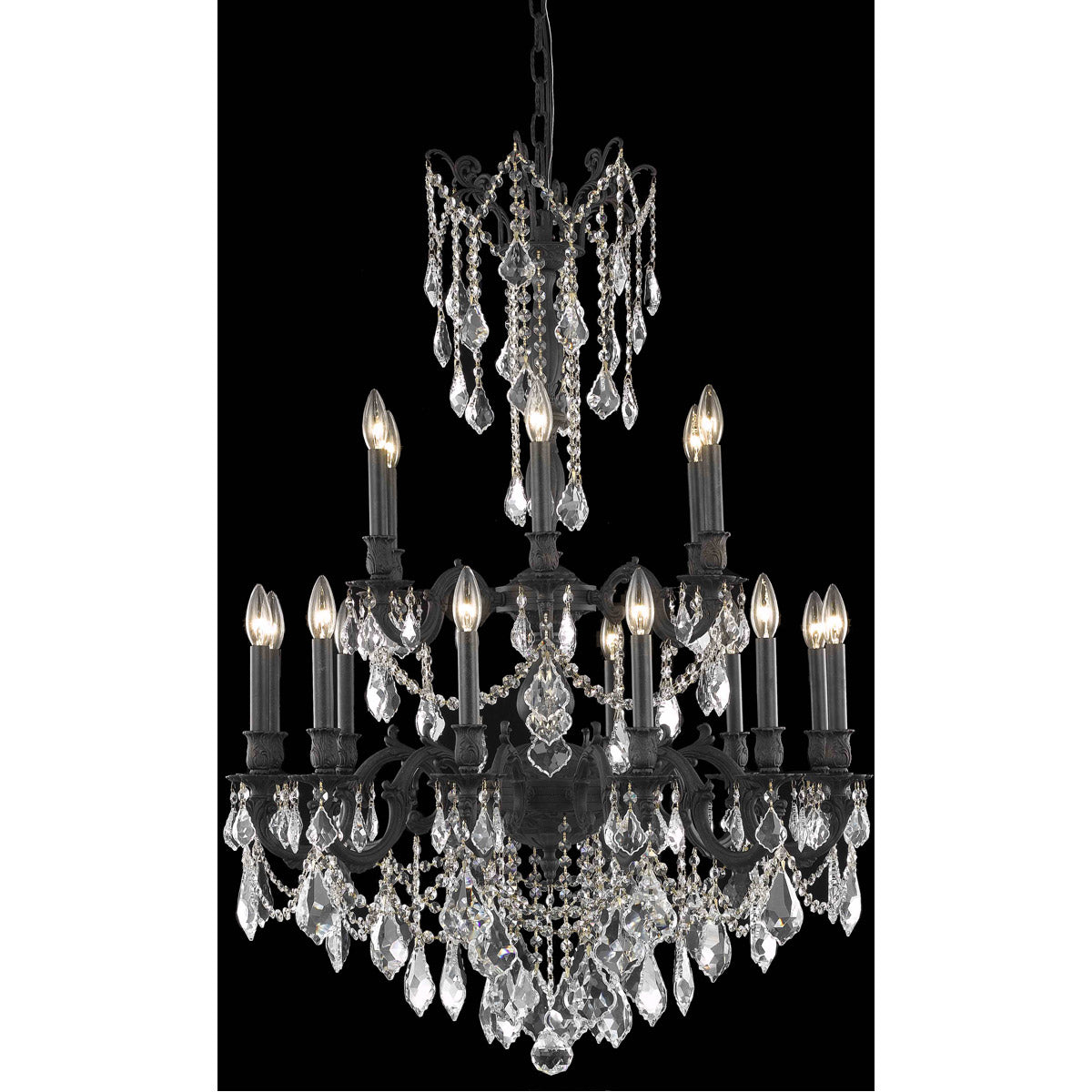 Elegant Lighting Rosalia 18-Light Hanging Fixture, Crystal, Dark Bronze Finish, 32in - Model 9218D32DB/RC