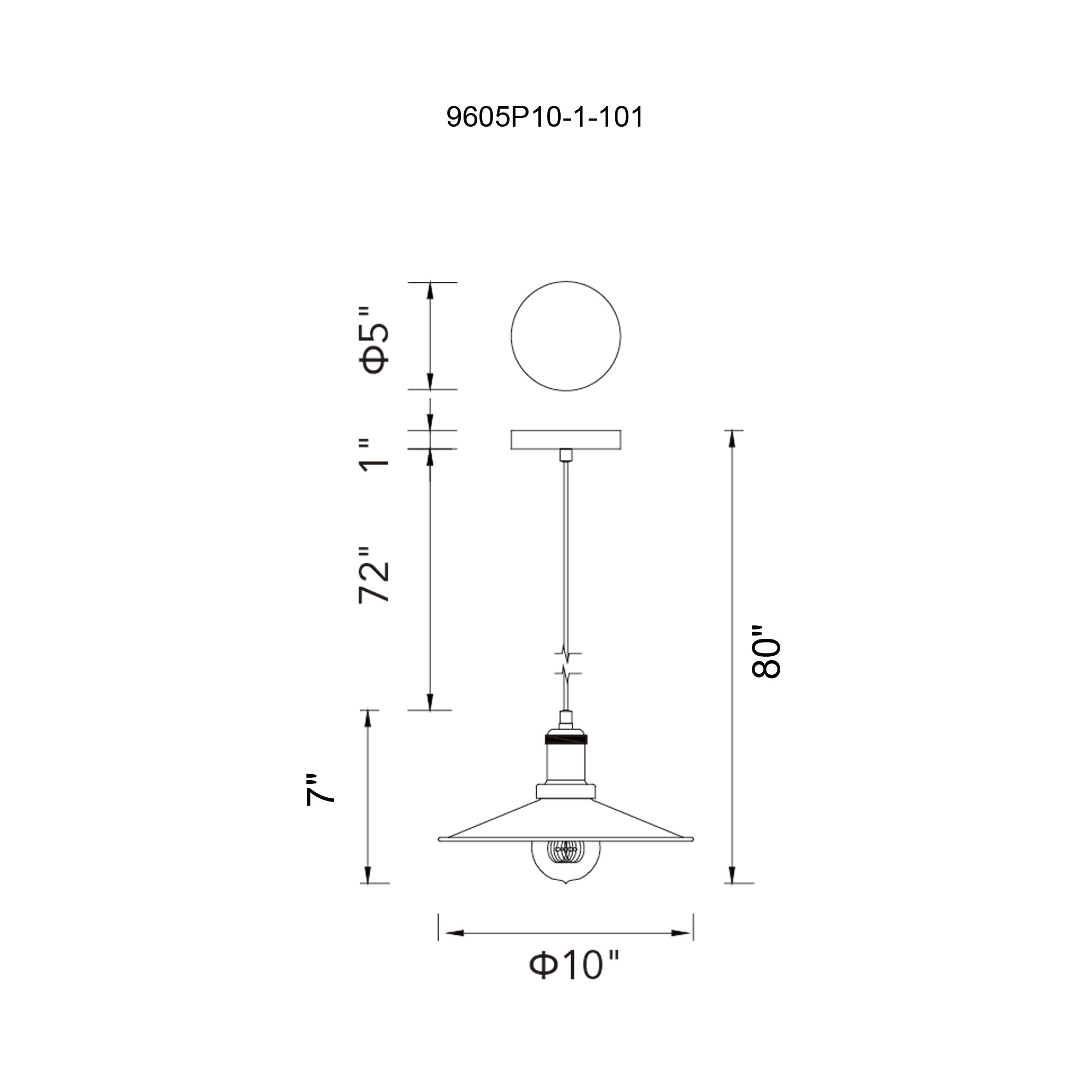 CWI Lighting 1 Light Industrial Mini Pendant, 10in Black Metal, E26 Bulb Base, Adjustable Height, Model 9605P10-1-101