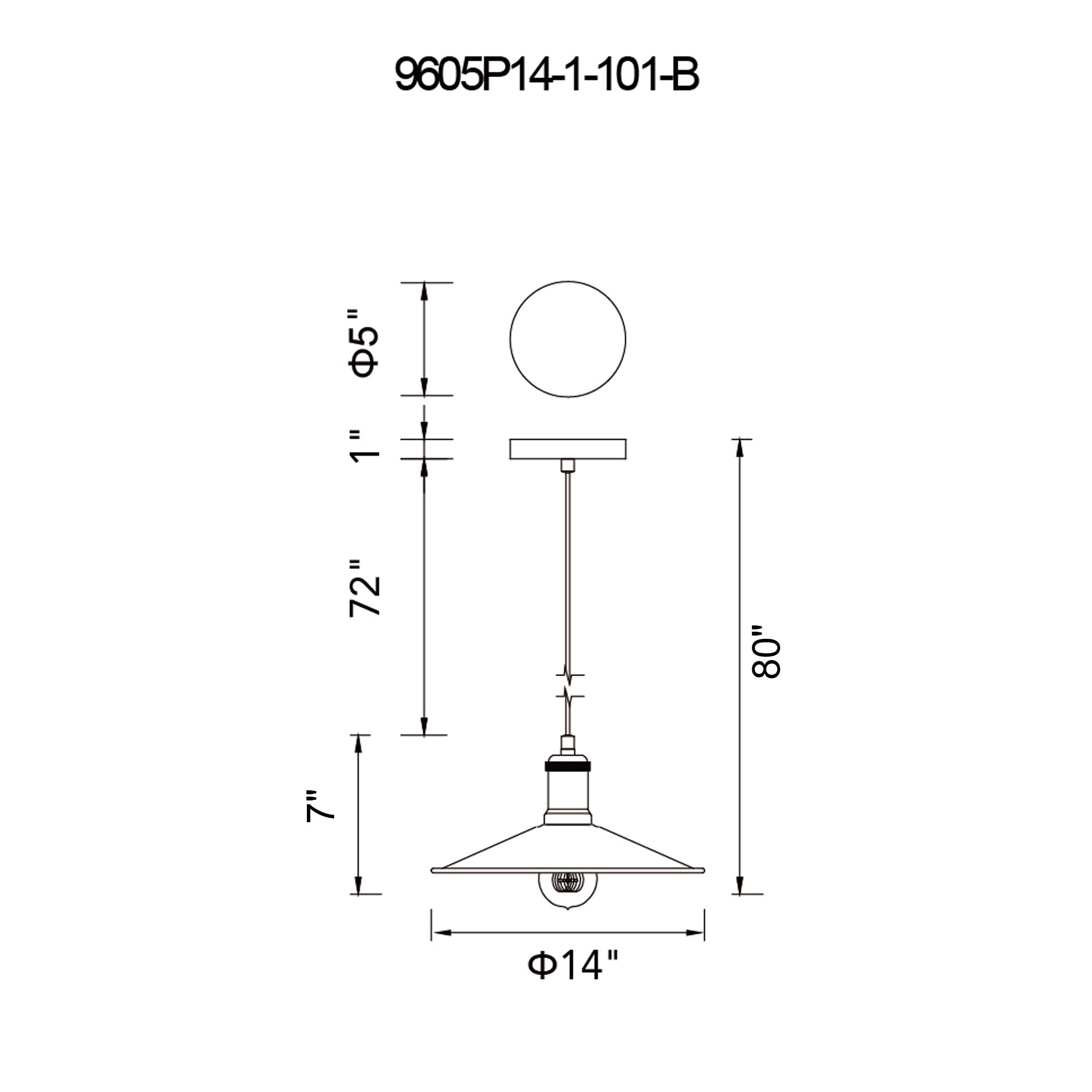 CWI Lighting 1 Light Industrial Mini Pendant - E26 Bulb Base, LED Compatible, 14in Black Metal - Model 9605P14-1-101-B