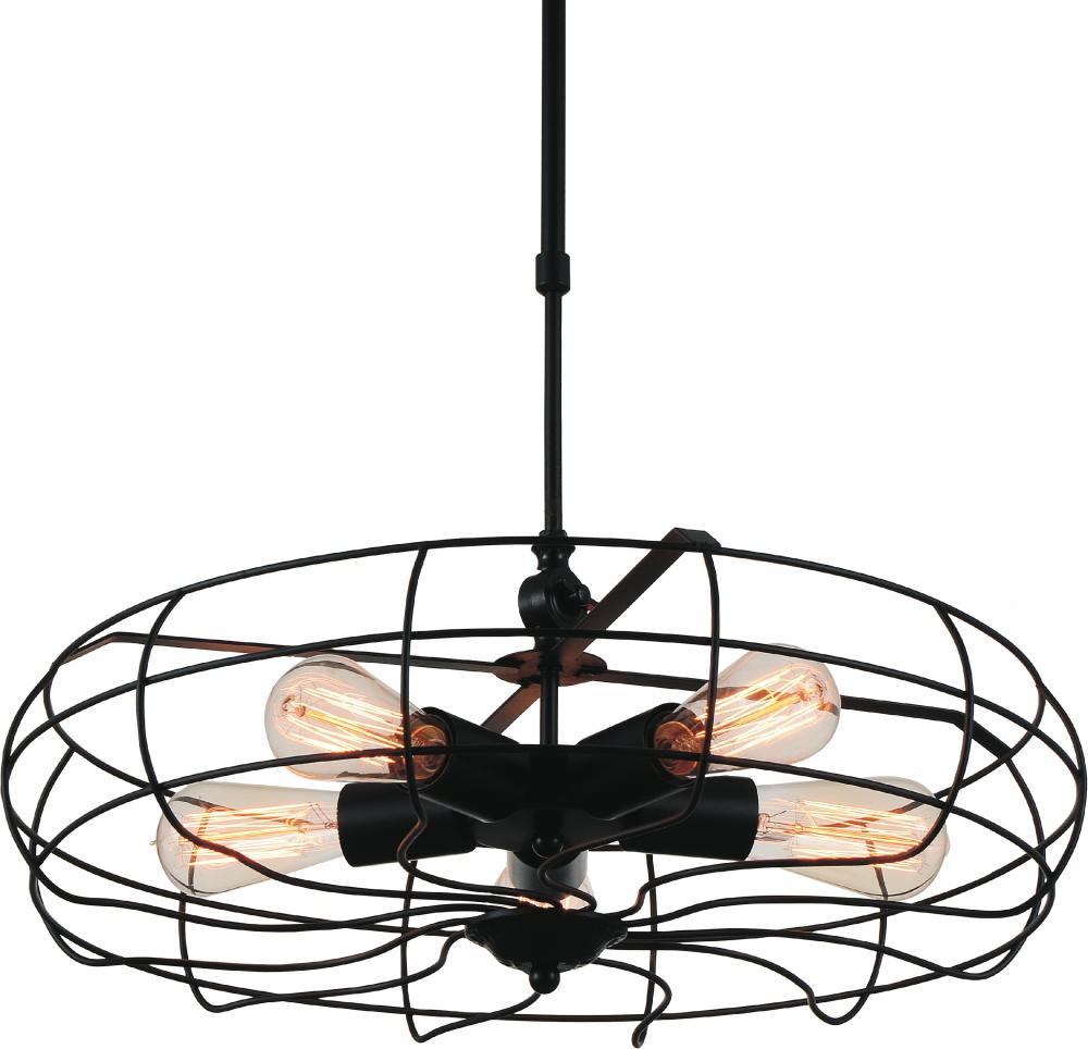 5 Light  Pendant with Black finish
