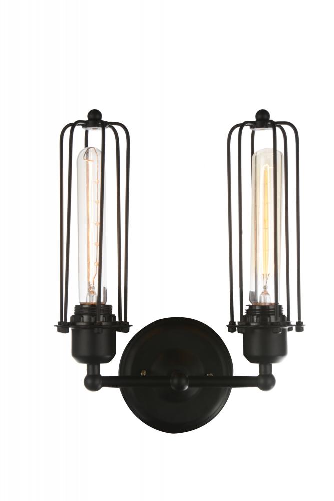 Cwi Lighting Benji Black Metal Wall Sconce, 2-Light Farmhouse Design