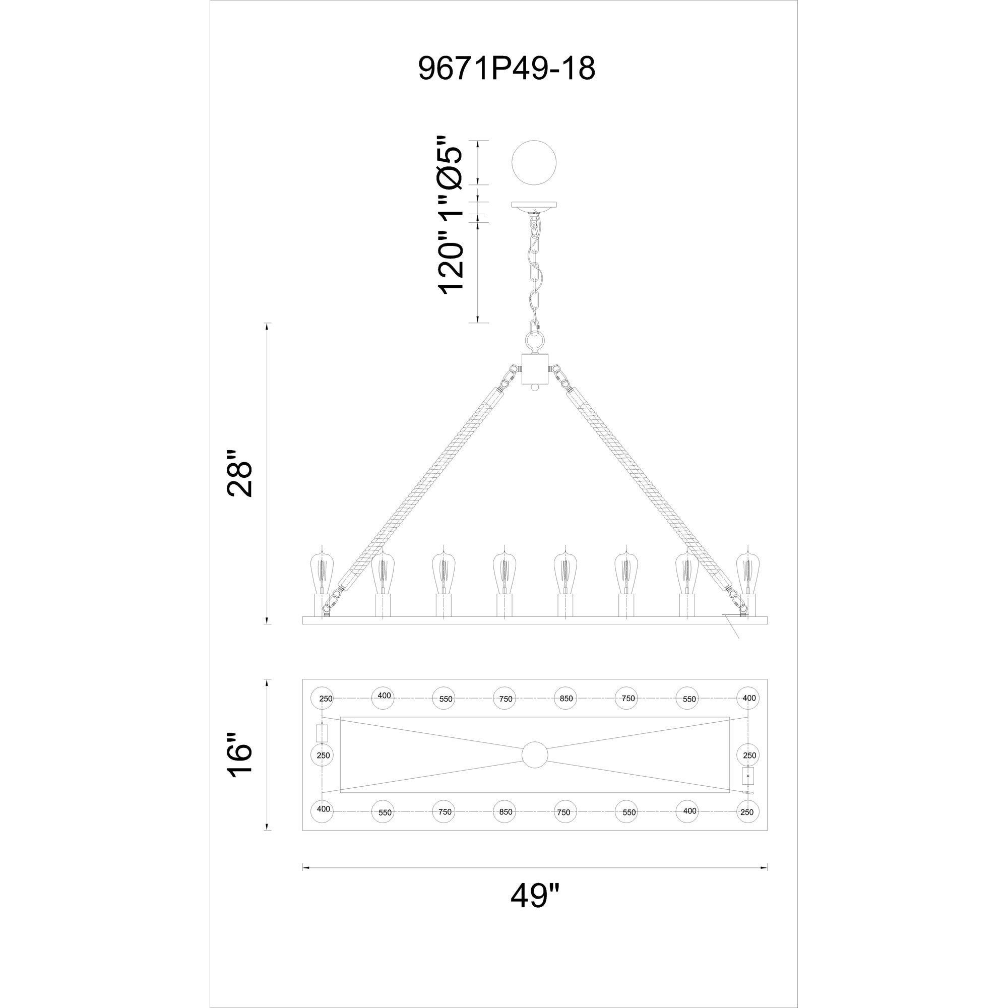 18 Light Up Chandelier with Black finish