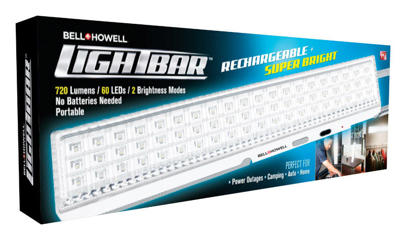 Bell+Howell Light Bar 16.5-Inches, 720-Lumens, Built-In 60-Led Bulbs, Rechargeable Portable Lamp With Folding Stand And Hanger As Seen On Tv, White