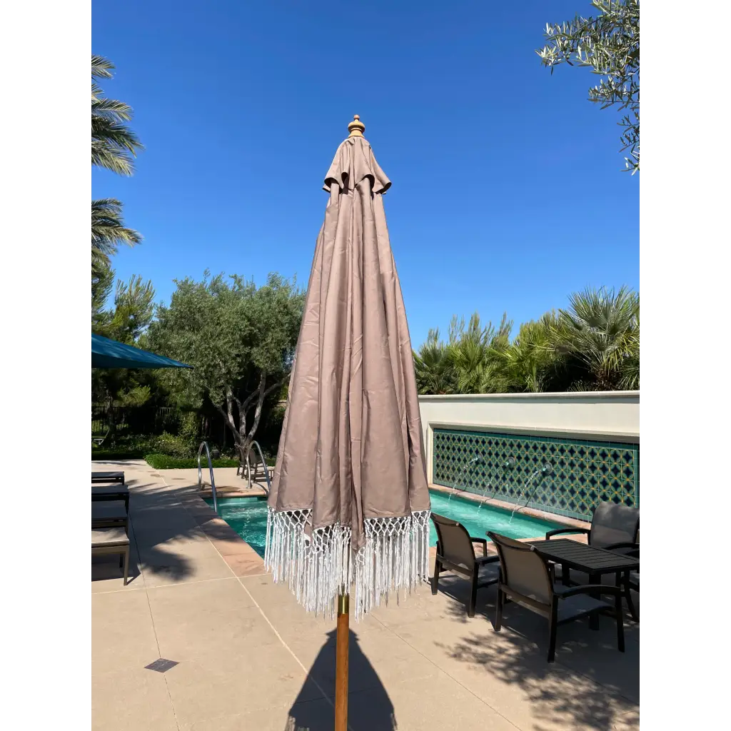 9ft 6 Ribs Replacement Umbrella Canopy w/ Tassels in Taupe (Canopy Only)