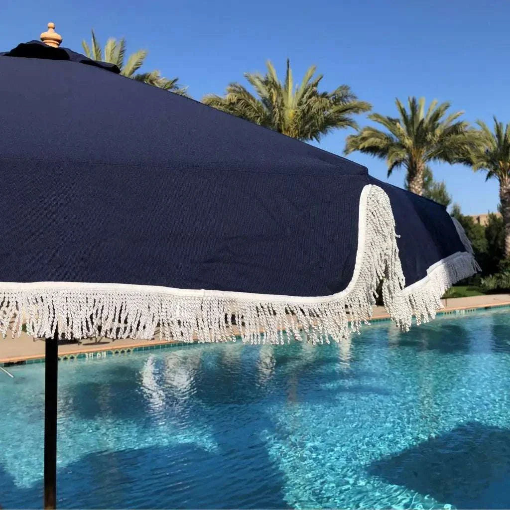 9ft 6 Ribs Replacement Umbrella Canopy w/Fringed Valance in Navy Olefin (Canopy Only)