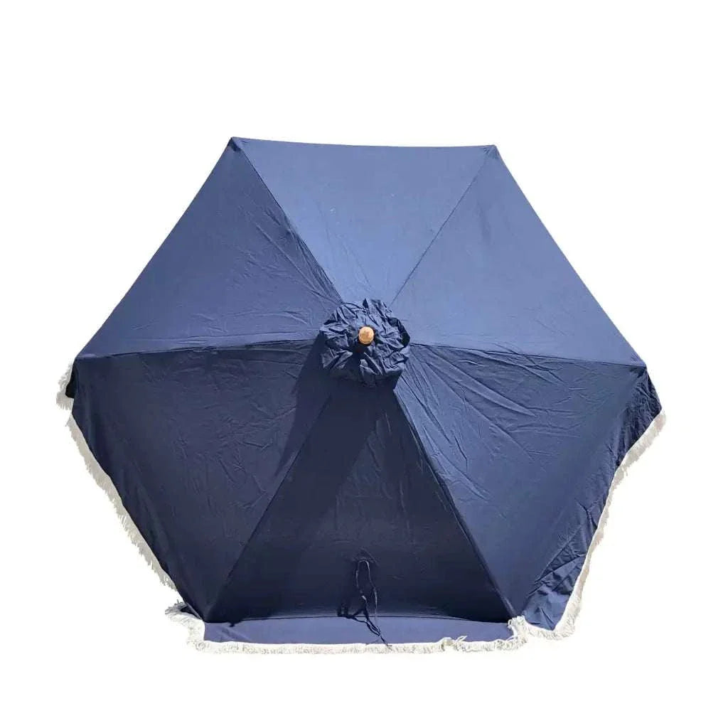 9ft 6 Ribs Replacement Umbrella Canopy w/Fringed Valance in Navy Olefin (Canopy Only)