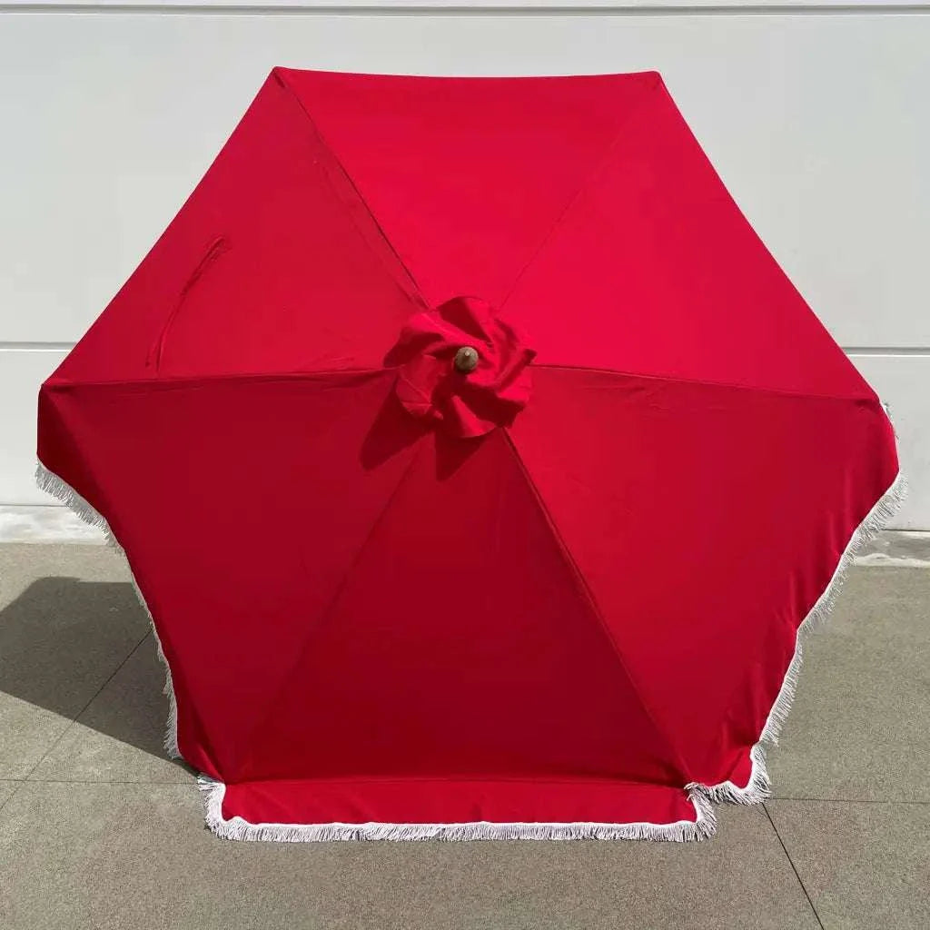 9ft 6 Ribs Replacement Umbrella Canopy w/Fringed Valance in Red (Canopy Only)