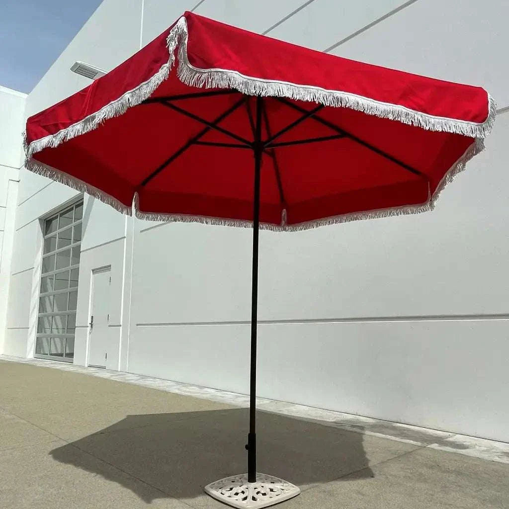9ft 6 Ribs Replacement Umbrella Canopy w/Fringed Valance in Red (Canopy Only)