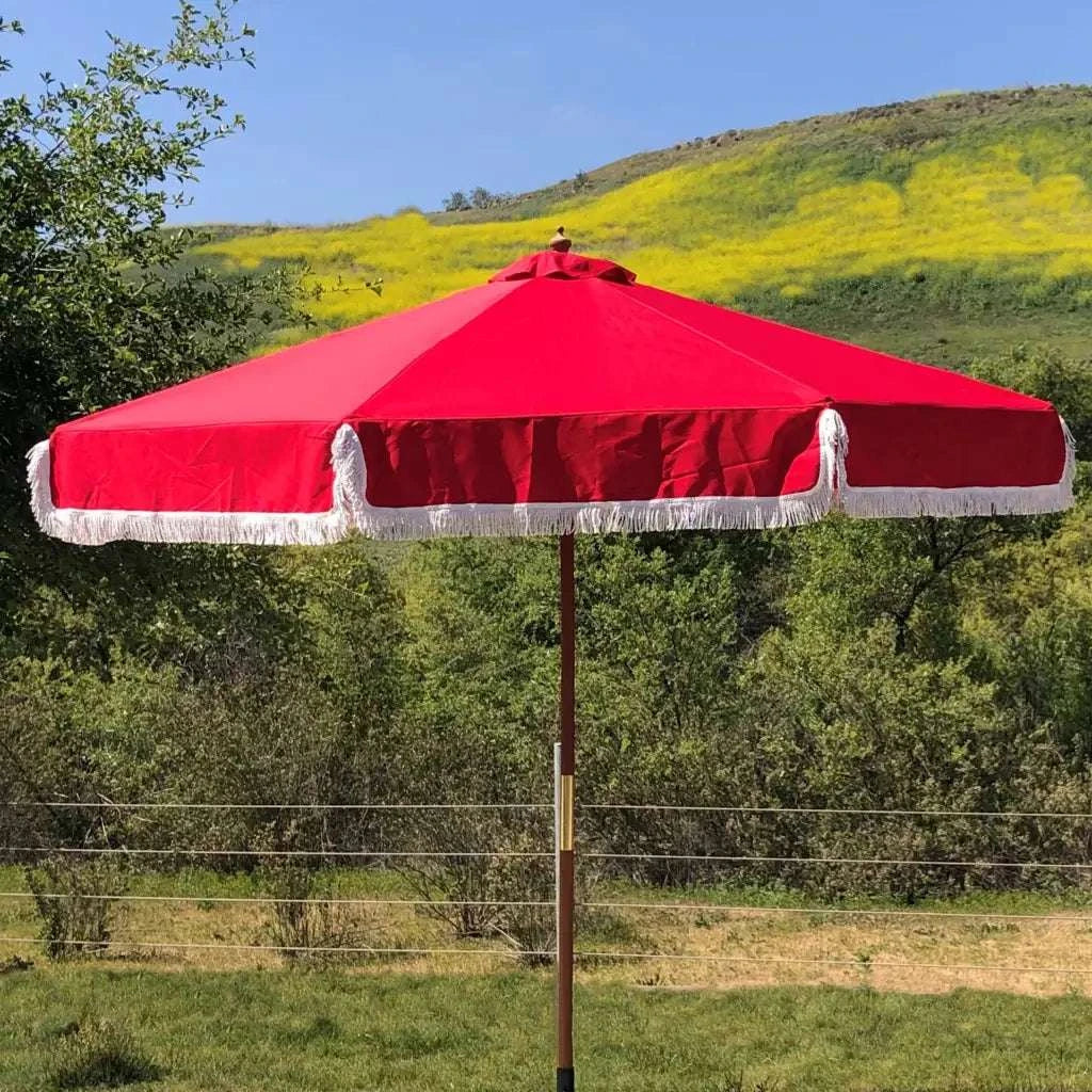 9ft 6 Ribs Replacement Umbrella Canopy w/Fringed Valance in Red (Canopy Only)