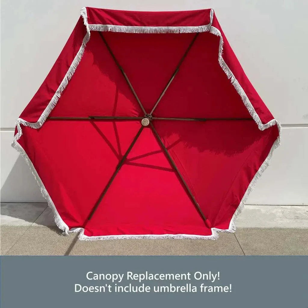 9ft 6 Ribs Replacement Umbrella Canopy w/Fringed Valance in Red (Canopy Only)