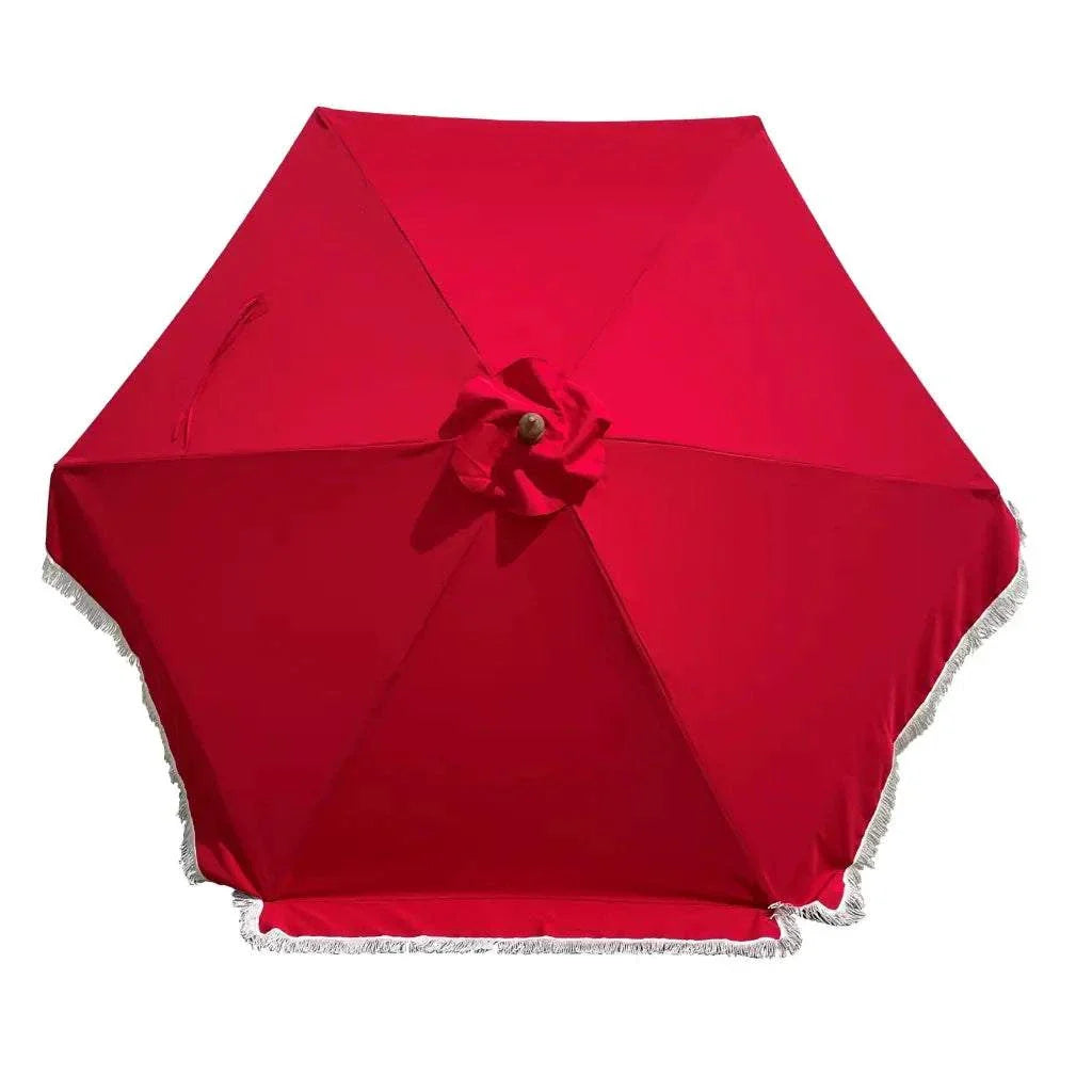 9ft 6 Ribs Replacement Umbrella Canopy w/Fringed Valance in Red (Canopy Only)