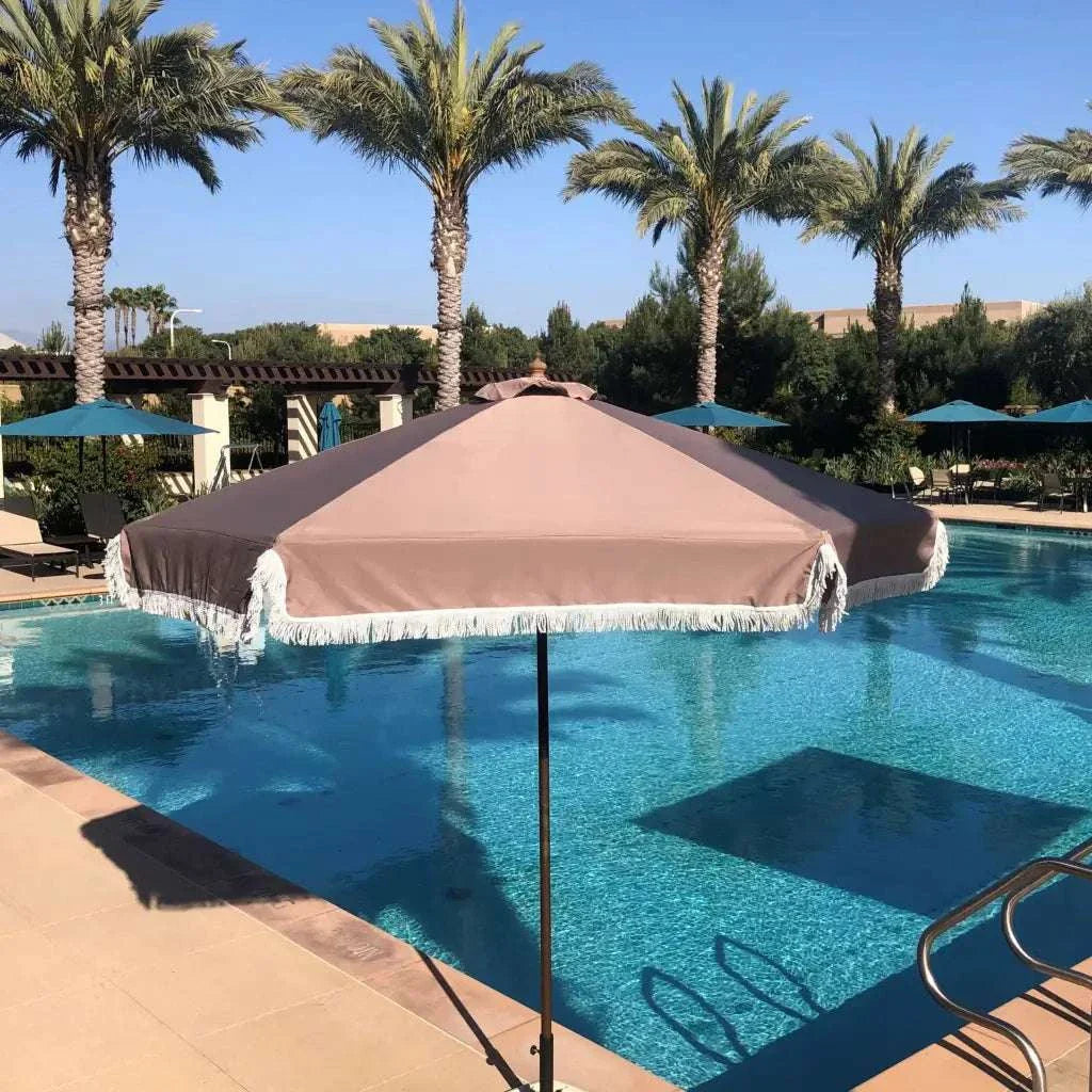 9ft 6 Ribs Replacement Umbrella Canopy w/Fringed Valance in Taupe (Canopy Only)