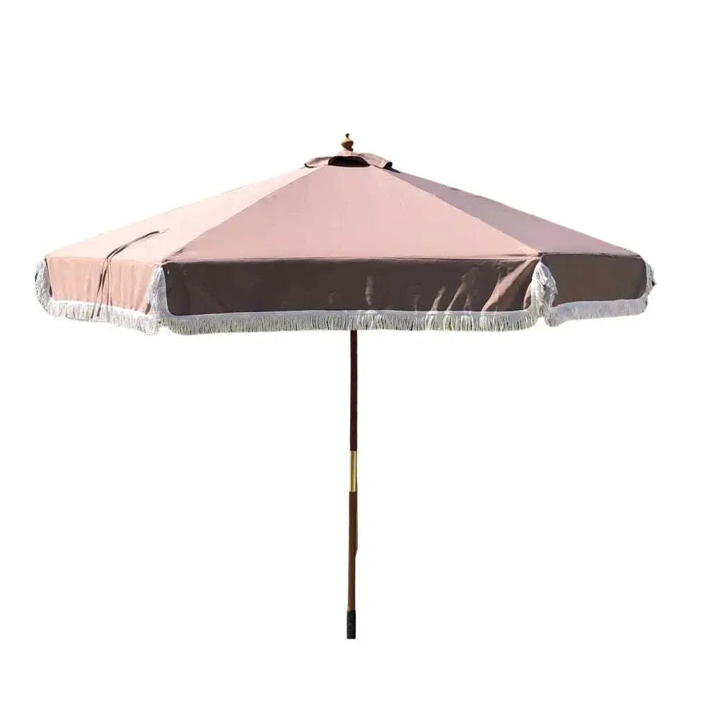 9ft 6 Ribs Replacement Umbrella Canopy w/Fringed Valance in Taupe (Canopy Only)