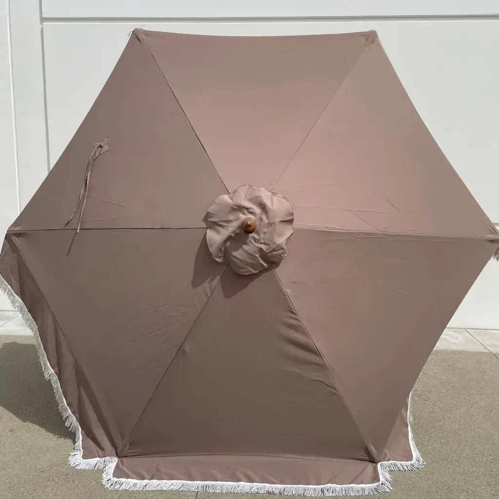9ft 6 Ribs Replacement Umbrella Canopy w/Fringed Valance in Taupe (Canopy Only)