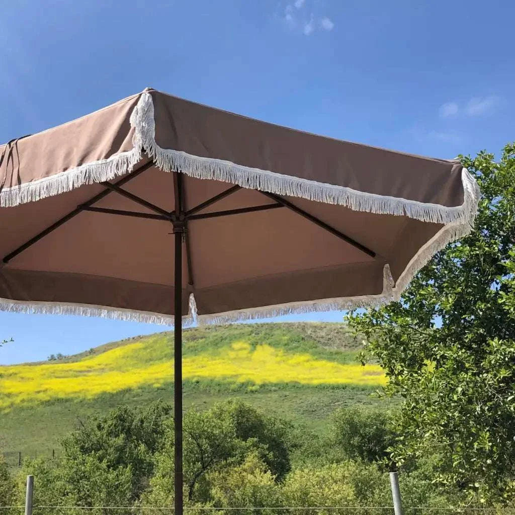 9ft 6 Ribs Replacement Umbrella Canopy w/Fringed Valance in Taupe (Canopy Only)