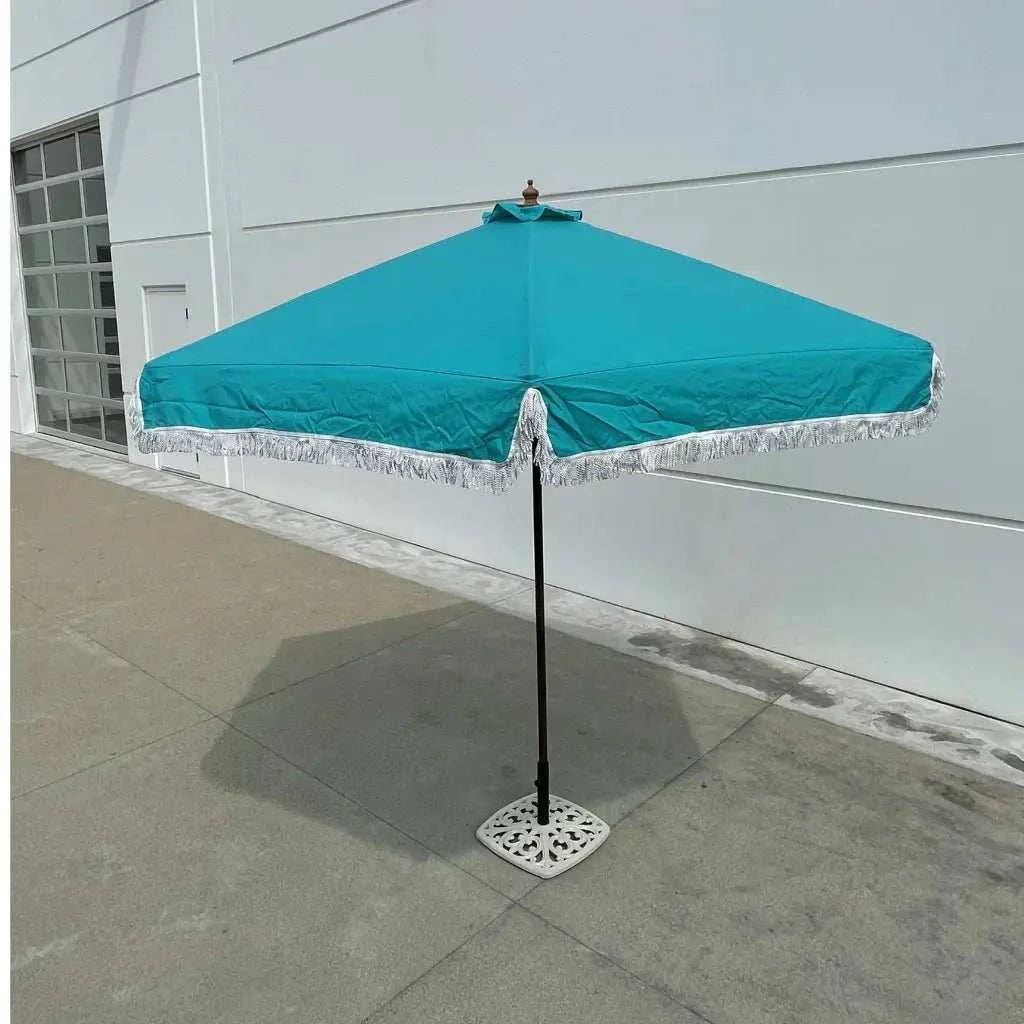 9ft 6 Ribs Replacement Umbrella Canopy w/Fringed Valance in Turquoise (Canopy Only)