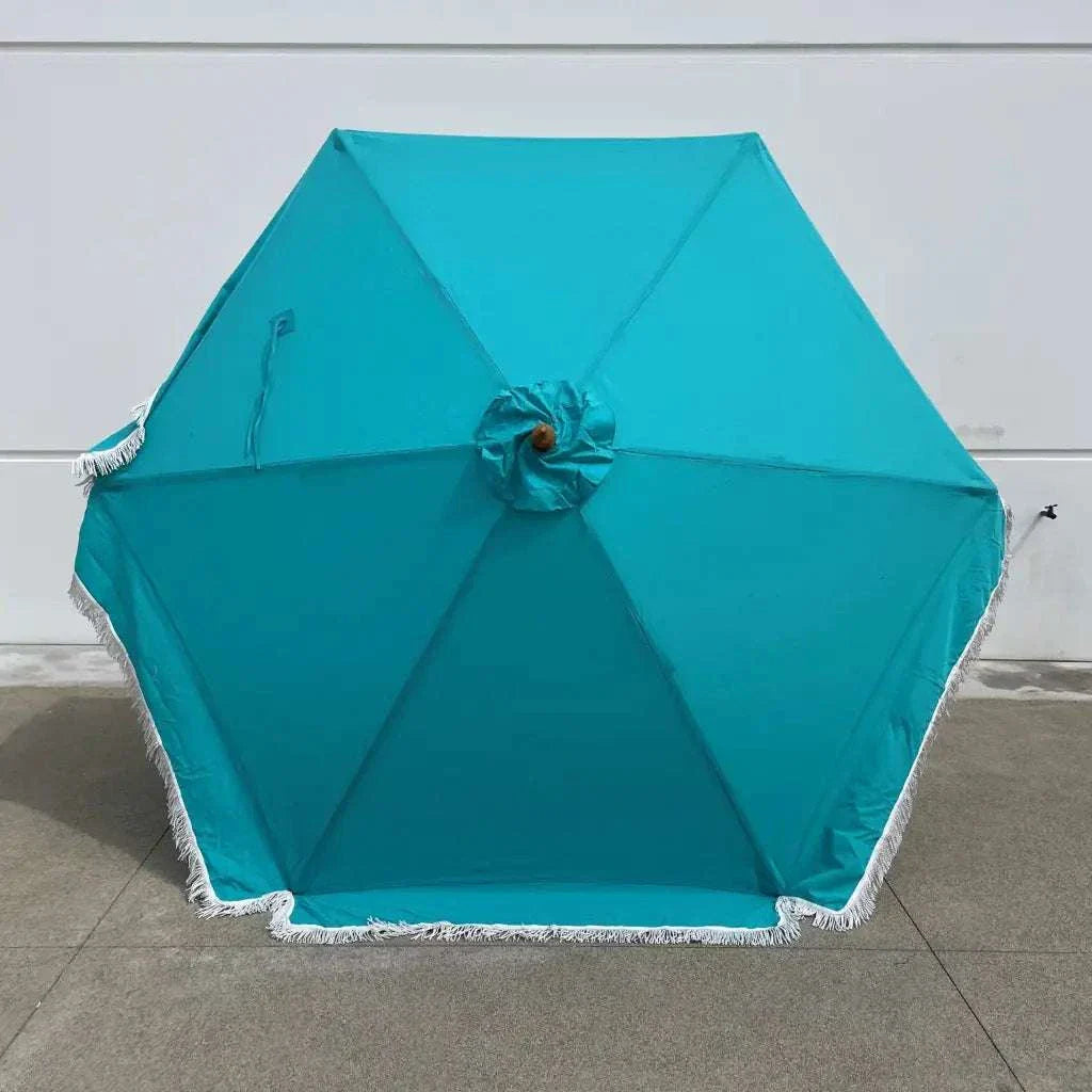 9ft 6 Ribs Replacement Umbrella Canopy w/Fringed Valance in Turquoise (Canopy Only)