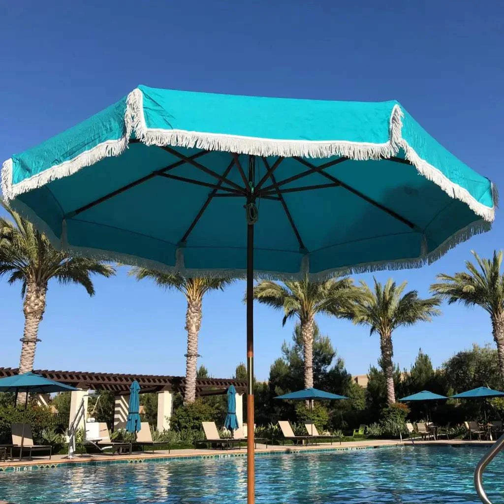 9ft 6 Ribs Replacement Umbrella Canopy w/Fringed Valance in Turquoise (Canopy Only)