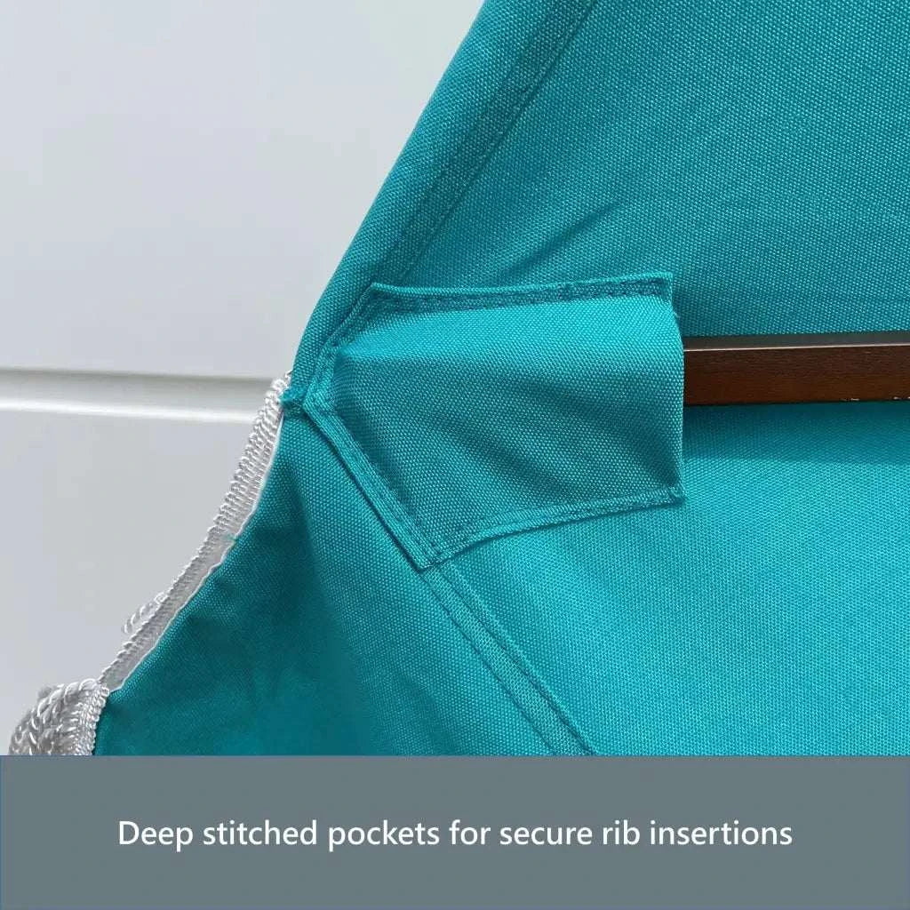 9ft 6 Ribs Replacement Umbrella Canopy w/Fringed Valance in Turquoise (Canopy Only)