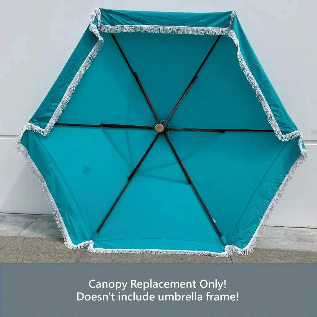 9ft 6 Ribs Replacement Umbrella Canopy w/Fringed Valance in Turquoise (Canopy Only)