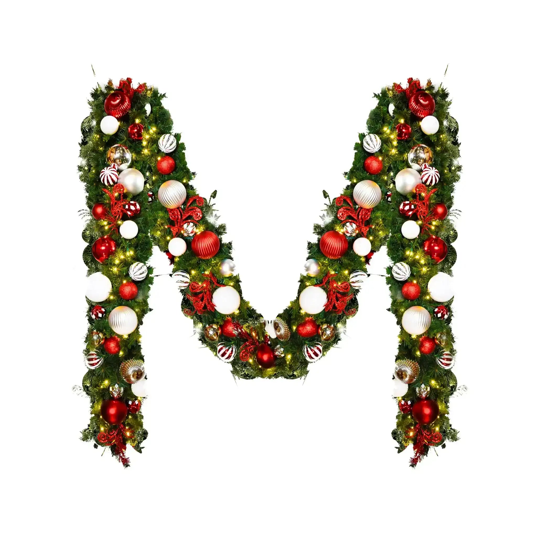 9'x14" Pre-Decorated Garland with Warm White Lights Red/White/Silver