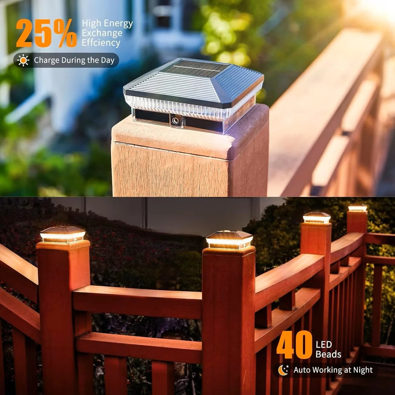 6/12 Pack 4x4 Solar Post Lights Outdoor, 40 LEDs 30 Lumens Fence Post Solar Lights Outdoor with 3 Modes