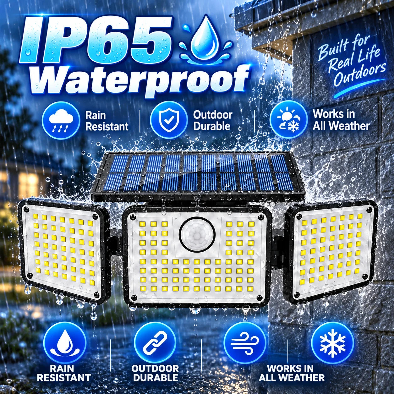 288 LED Solar Motion Sensor Light with Remote Control, 3 Adjustable Heads Outdoor Security Flood Light, 3 Lighting Modes, IP65 Waterproof Solar Wall Light for Yard, Garage, Patio & Porch