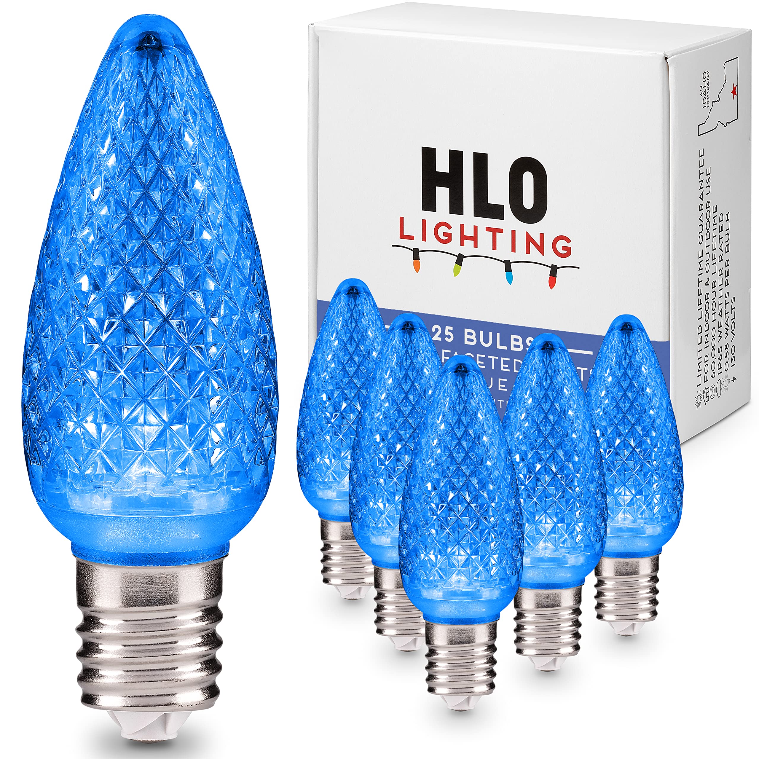 Hlo Lighting Set Of 25 Blue C9 Faceted Led Christmas Light Bulbs For Indoor & Outdoor Use | Durable Replacement Bulbs