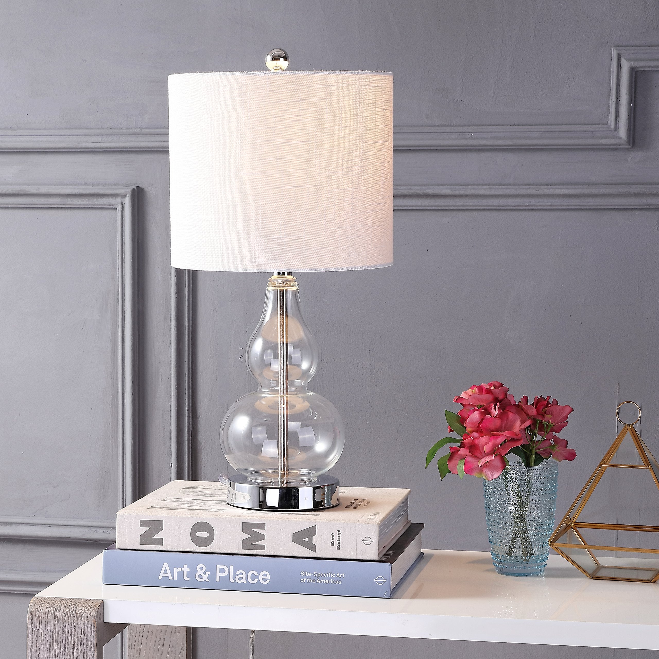 JONATHAN Y Mini Glass LED Table Lamp, 20.5in, Clear, Model JYL1028E, Transitional, Modern Design for Living Room, Bedroom, Office