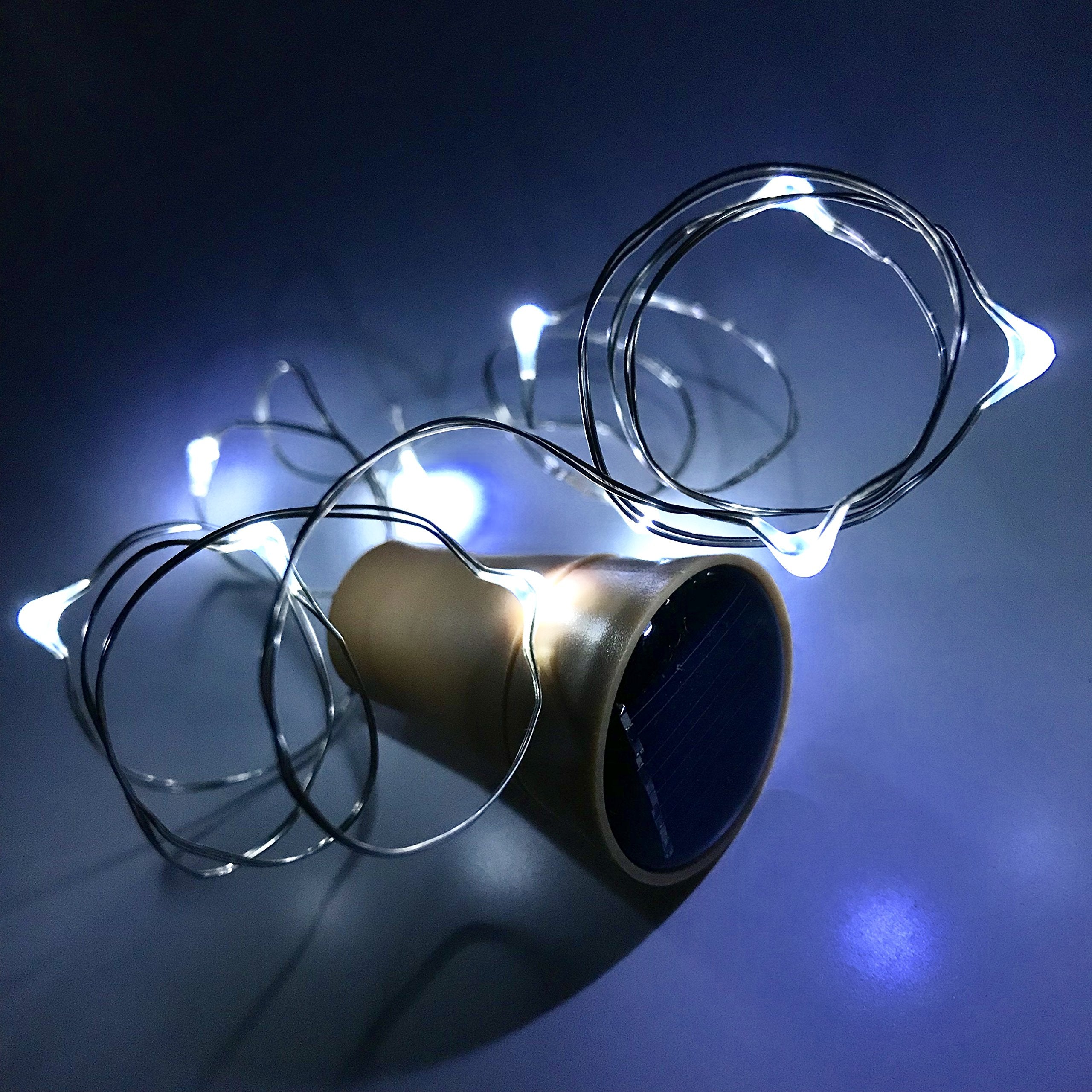 6 Pack Solar Powered Wine Bottle Lights, 20 Led Waterproof Copper Cork Solar Lights For Wedding Christmas, Outdoor, Holiday, Garden, Patio, Pathway Decor (Cool White)