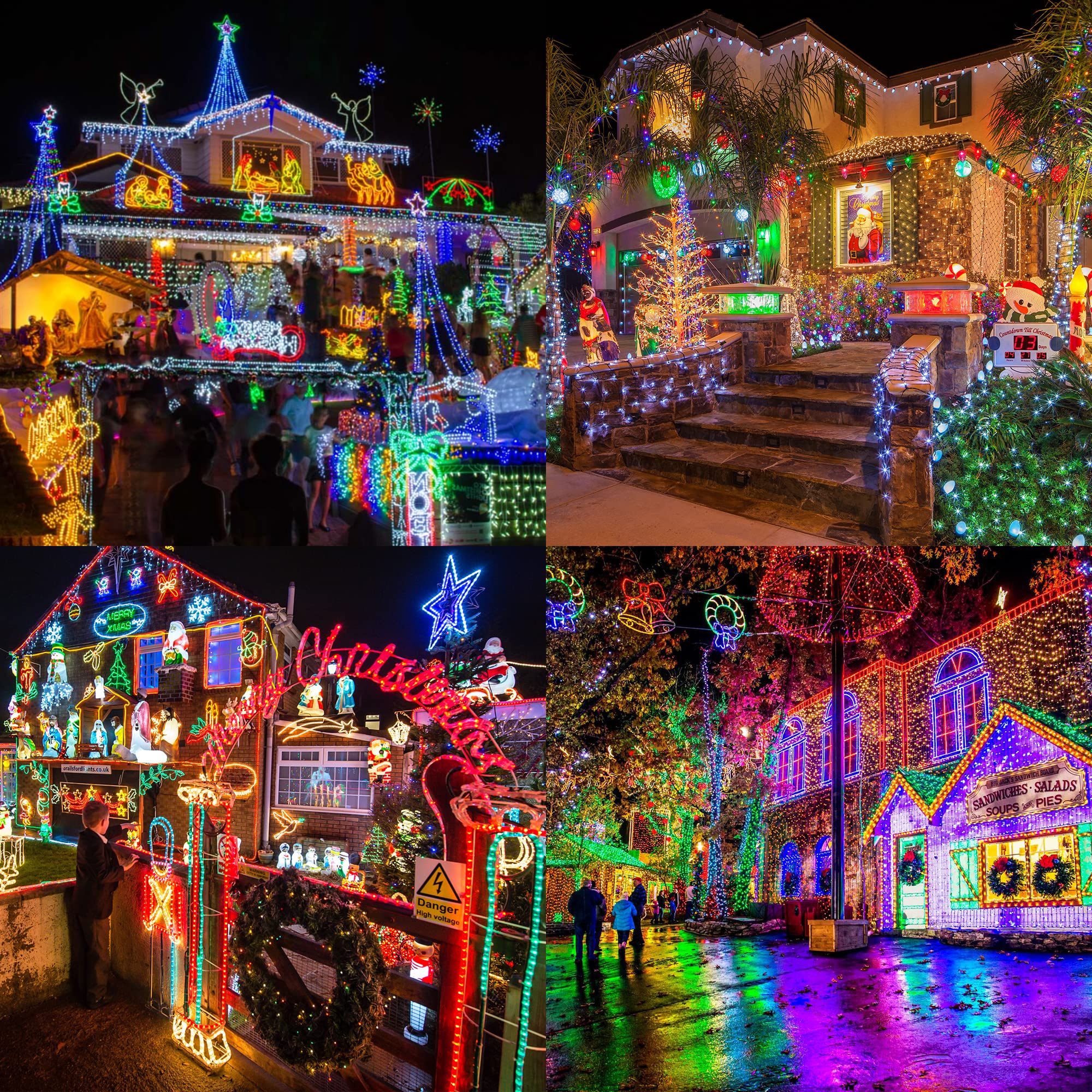 Zeiliuled 82ft RGB Christmas Color Changing String Lights, 200 LED Outdoor with Remote, Plastic for Home Yard Garden Decorations