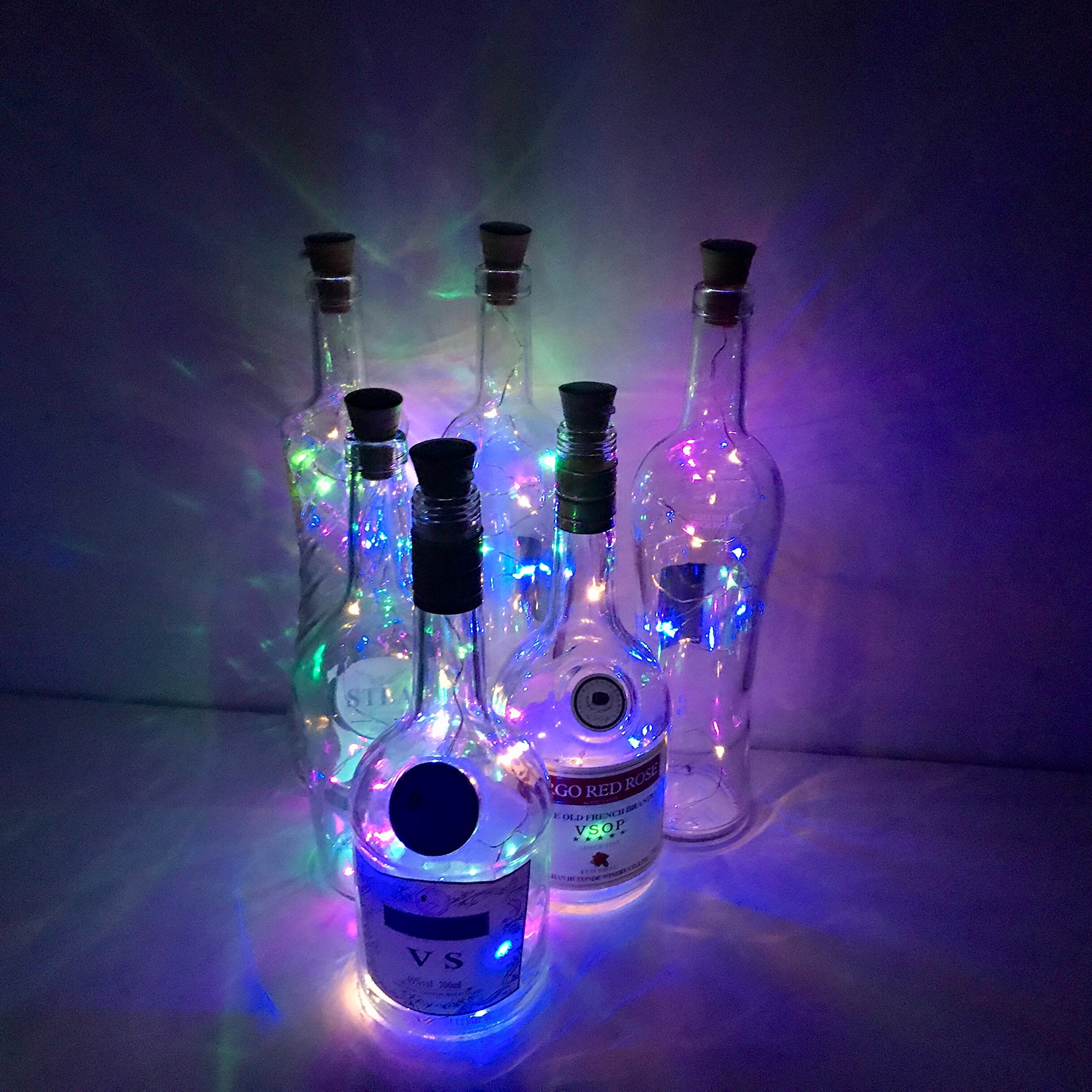 LoveNite 10 Pack Wine Bottle Lights, Battery Operated LED Cork Shape Fairy String Lights, Colorful, Silver Wire, 4 Colors