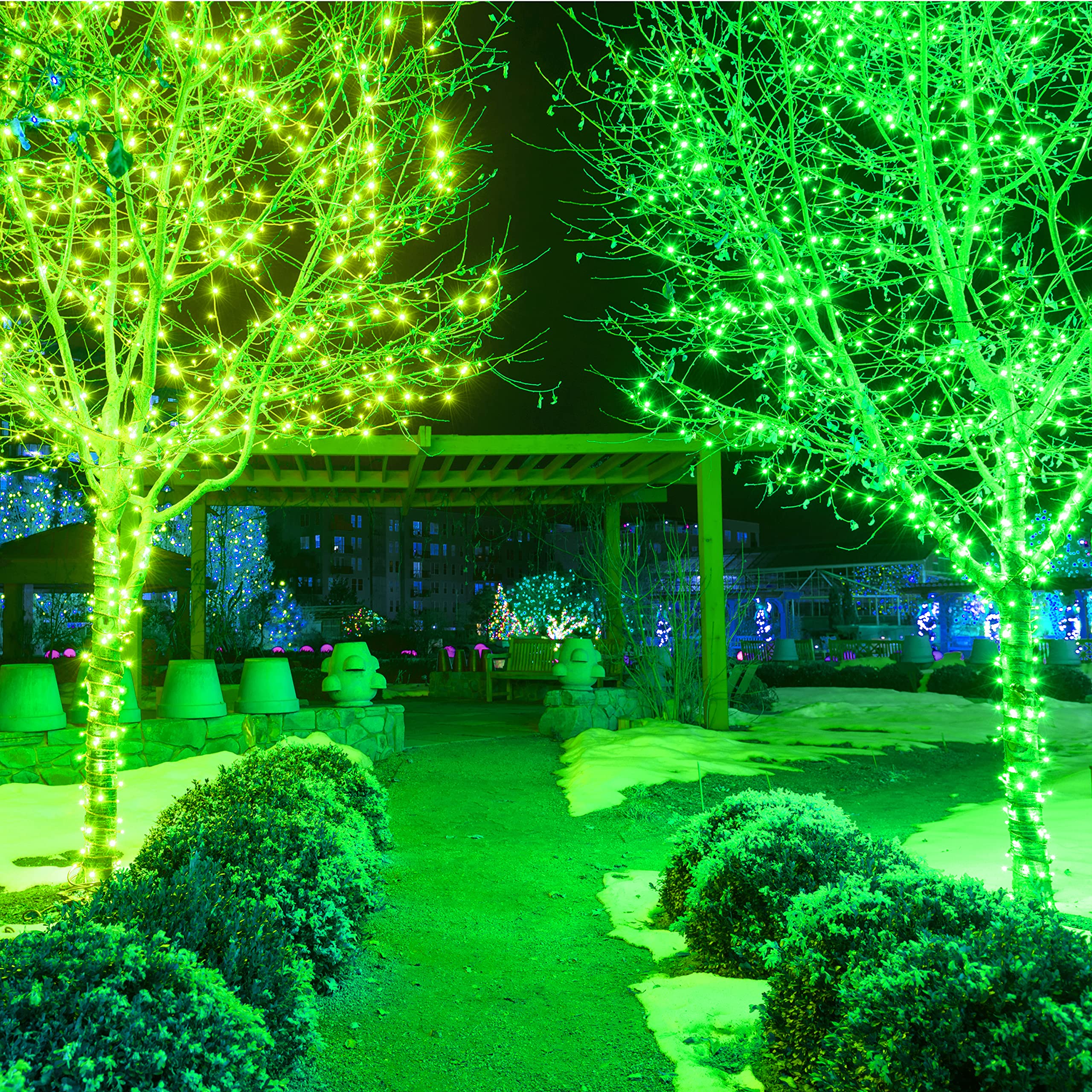 Holiday Essence - 100 Led Green Christmas Lights Set 26.9 Ft White Wire Indoor & Outdoor Holiday D?Or For Christmas Tree St. Pat
