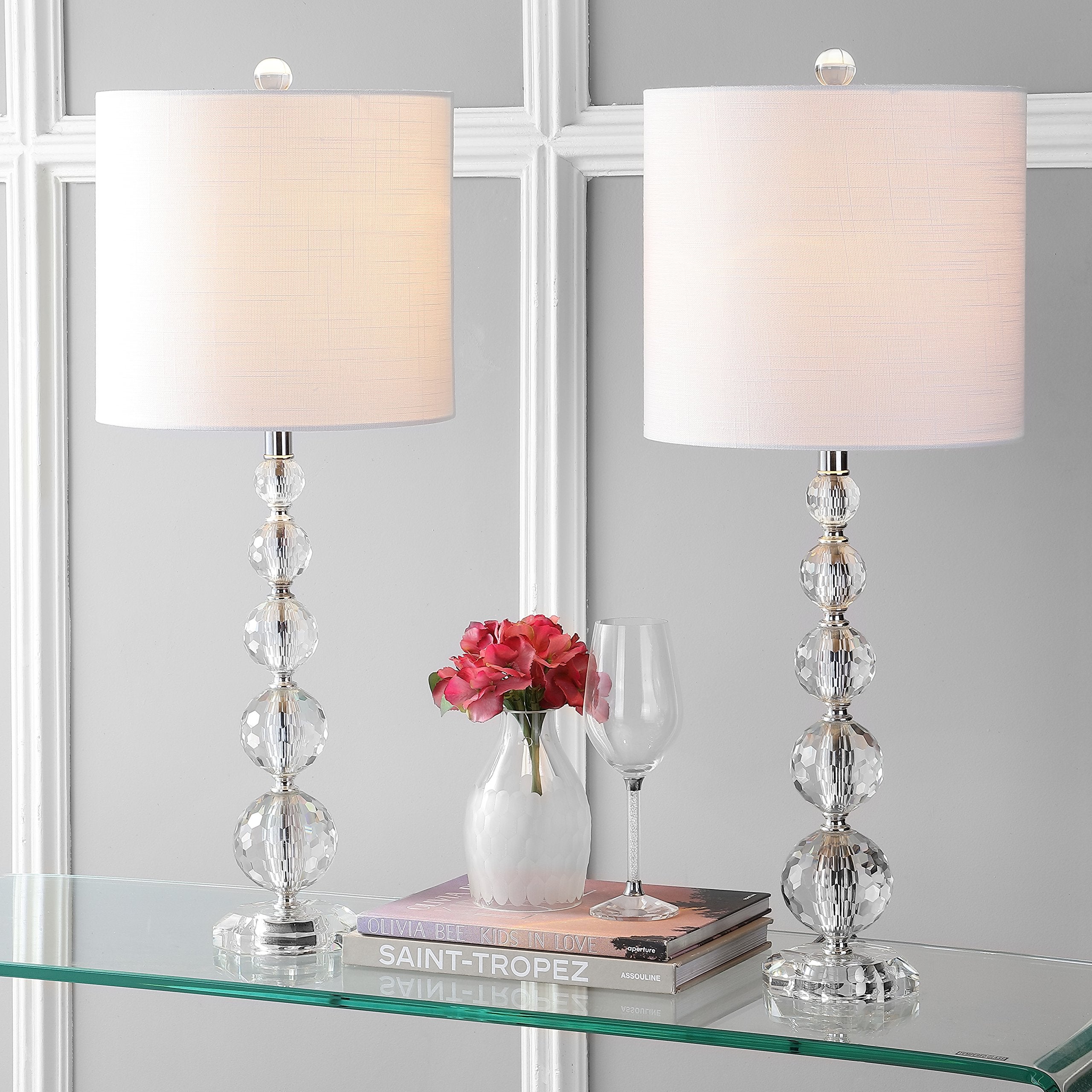 JONATHAN Y Nala LED Table Lamp Set of 2, 28.5in Crystal, Clear/Chrome, Model JYL5002A-SET2, Ideal for Bedroom, Living