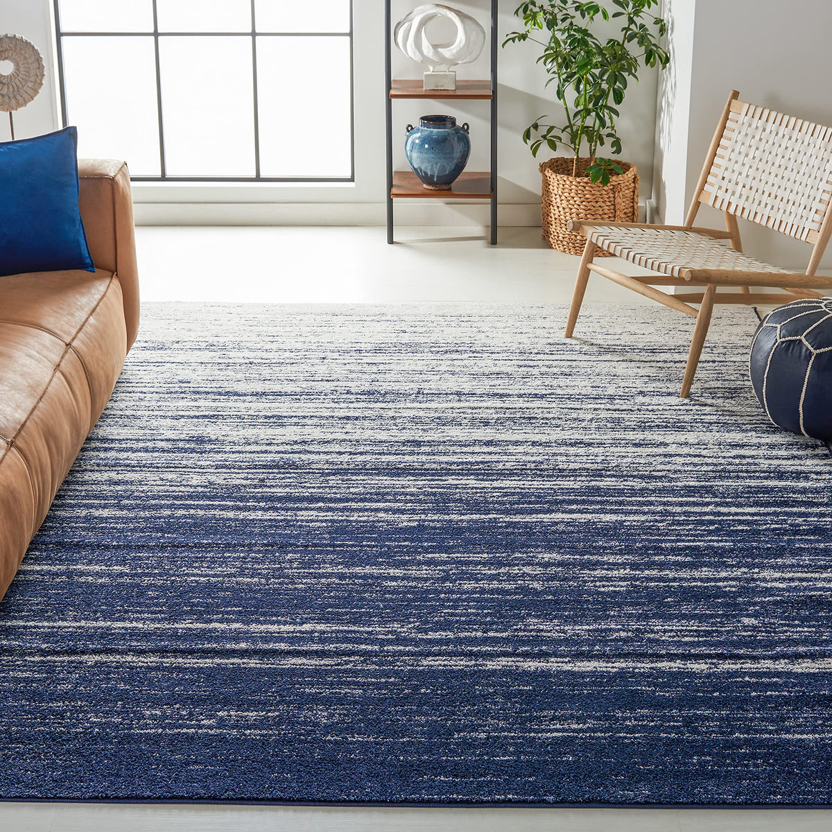 Safavieh Adirondack Collection 55 X 77 Navyivory Adr113N Modern Ombre Non-Shedding Living Room Bedroom Dining Home Office Area R