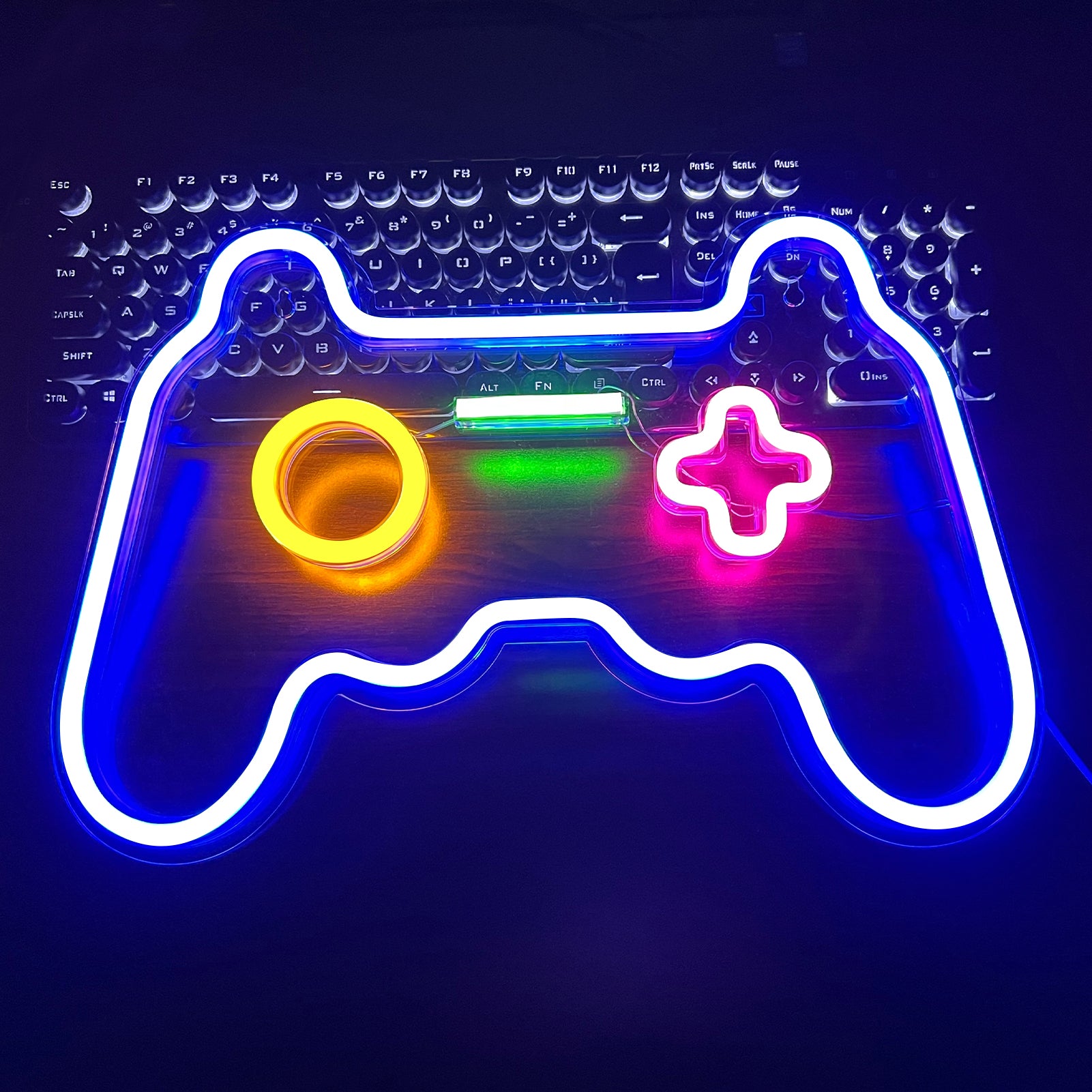 BerniceKelly LED Neon Sign Gamepad Shape, 16inx11in, Yellow+Pink, Plastic, Model ZXY-50, Wall Decor for Gamers